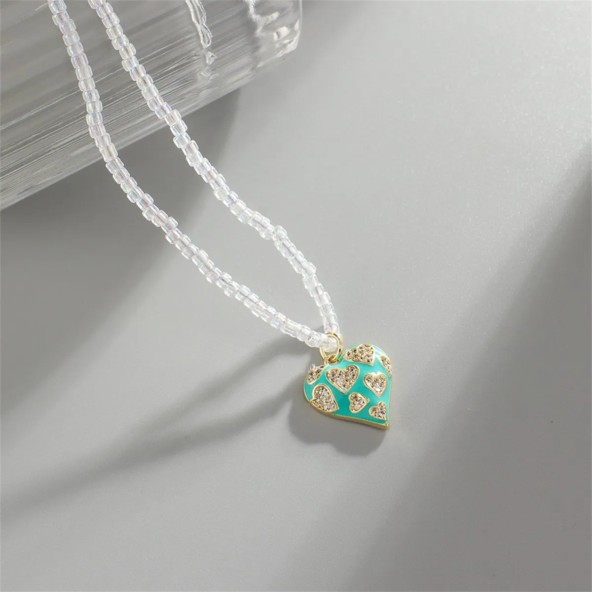 Cubic Zirconia & Clear Acrylic Open Heart Pendant Necklace