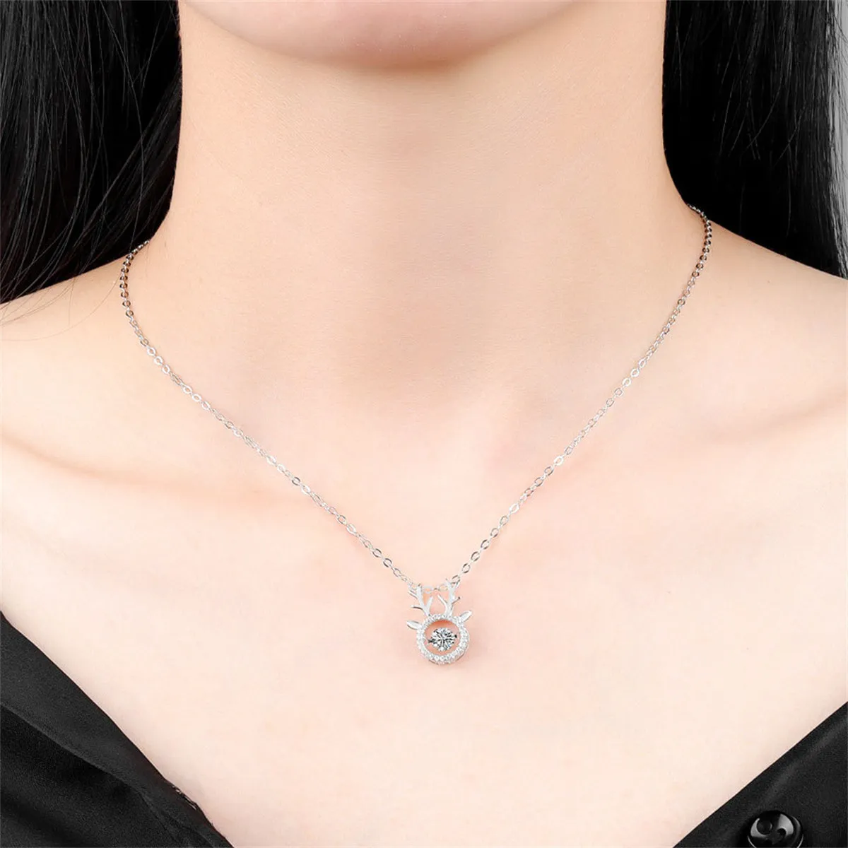 Cubic Zirconia & Crystal Silver-Plated Antler Pendant Necklace