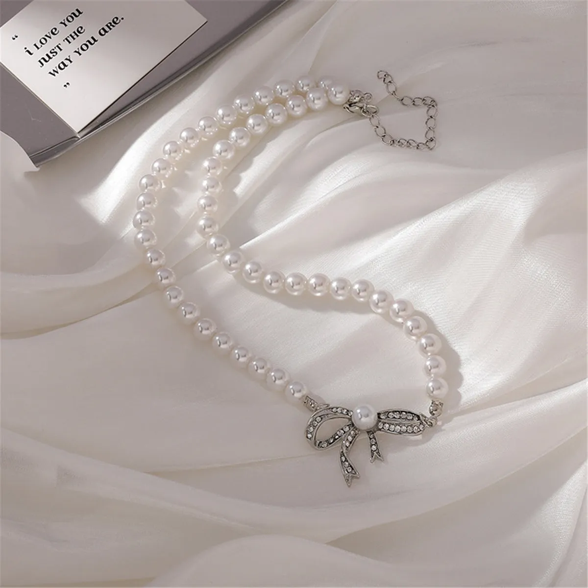 Cubic Zirconia & Pearl Beaded Bow Pendant Necklace