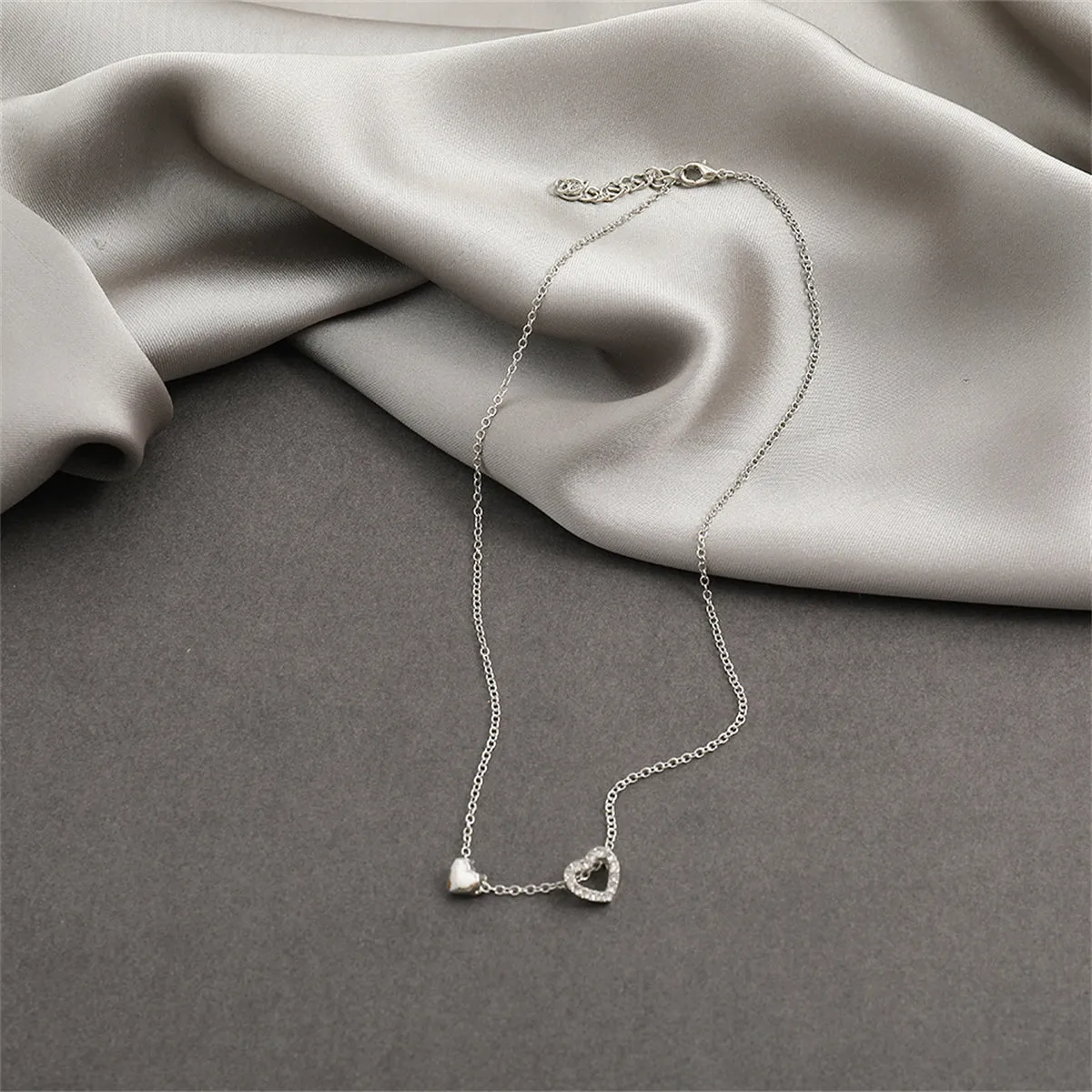Cubic Zirconia & Silver-Plated Heart Pendant Necklace