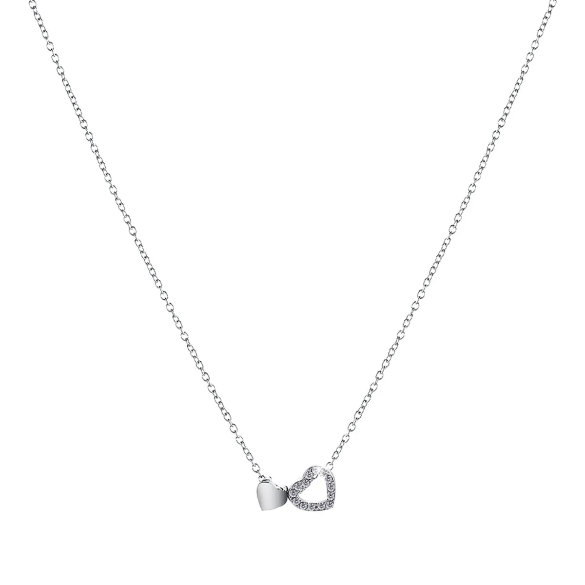 Cubic Zirconia & Silver-Plated Heart Pendant Necklace