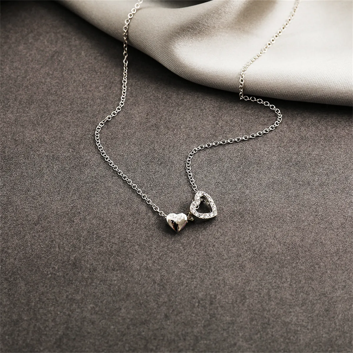 Cubic Zirconia & Silver-Plated Heart Pendant Necklace