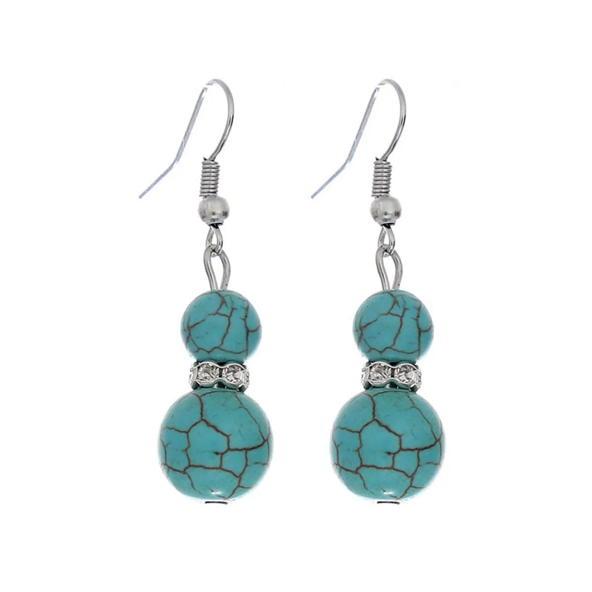 Cubic Zirconia & Turquoise Silver-Plated Round Drop Earrings