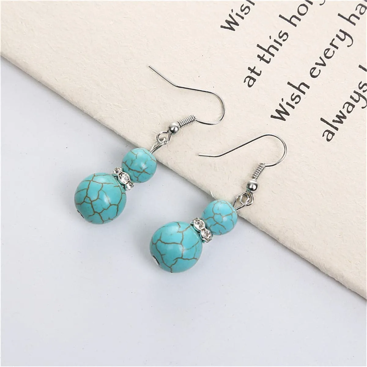 Cubic Zirconia & Turquoise Silver-Plated Round Drop Earrings