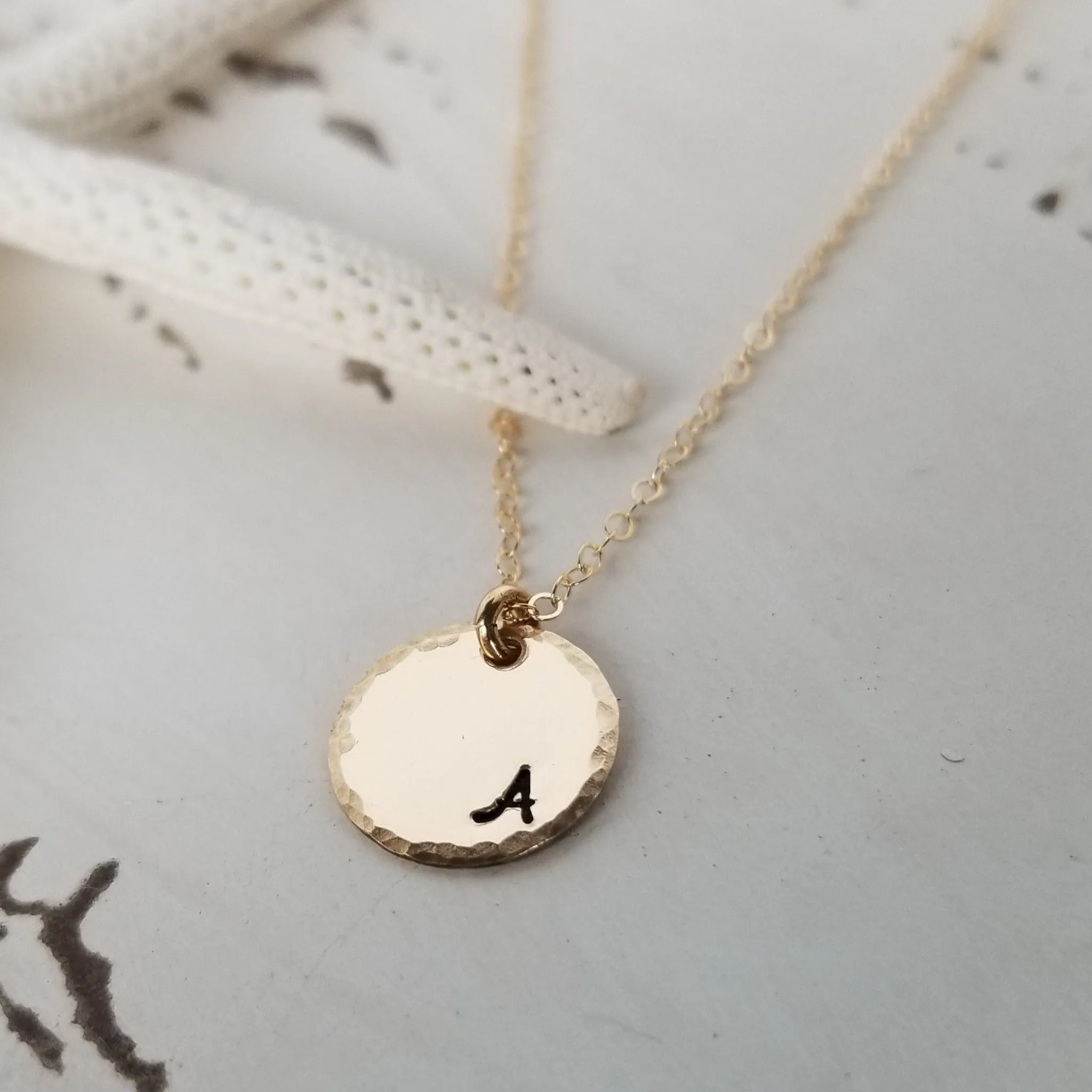 Custom Circle Name Disc Necklace - 1/2 Inch - Sterling, Gold, or Rose Gold