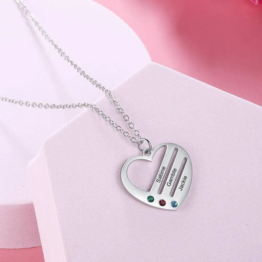 Custom Engraving 2-4 Names Heart Necklace