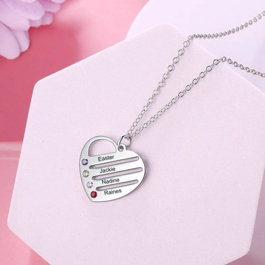 Custom Engraving 2-4 Names Heart Necklace