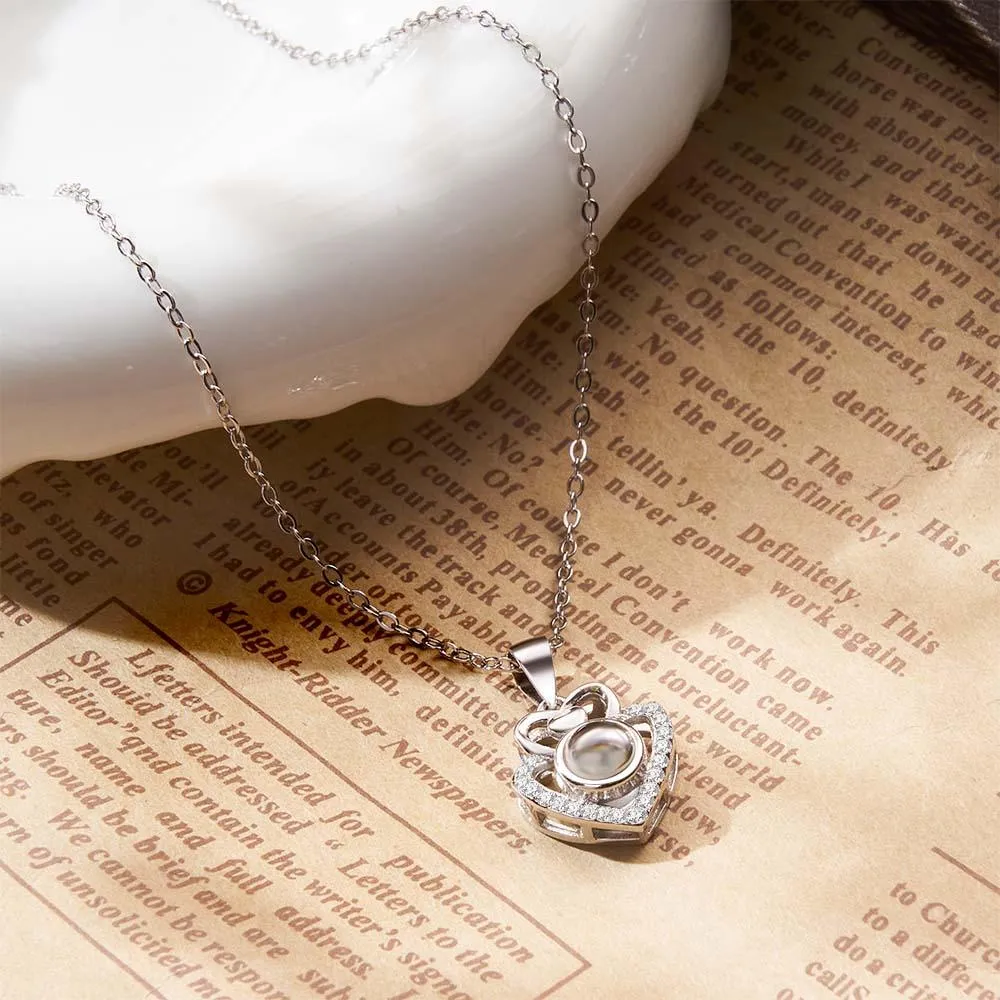 Custom Photo Projection Necklace Double Heart Romantic