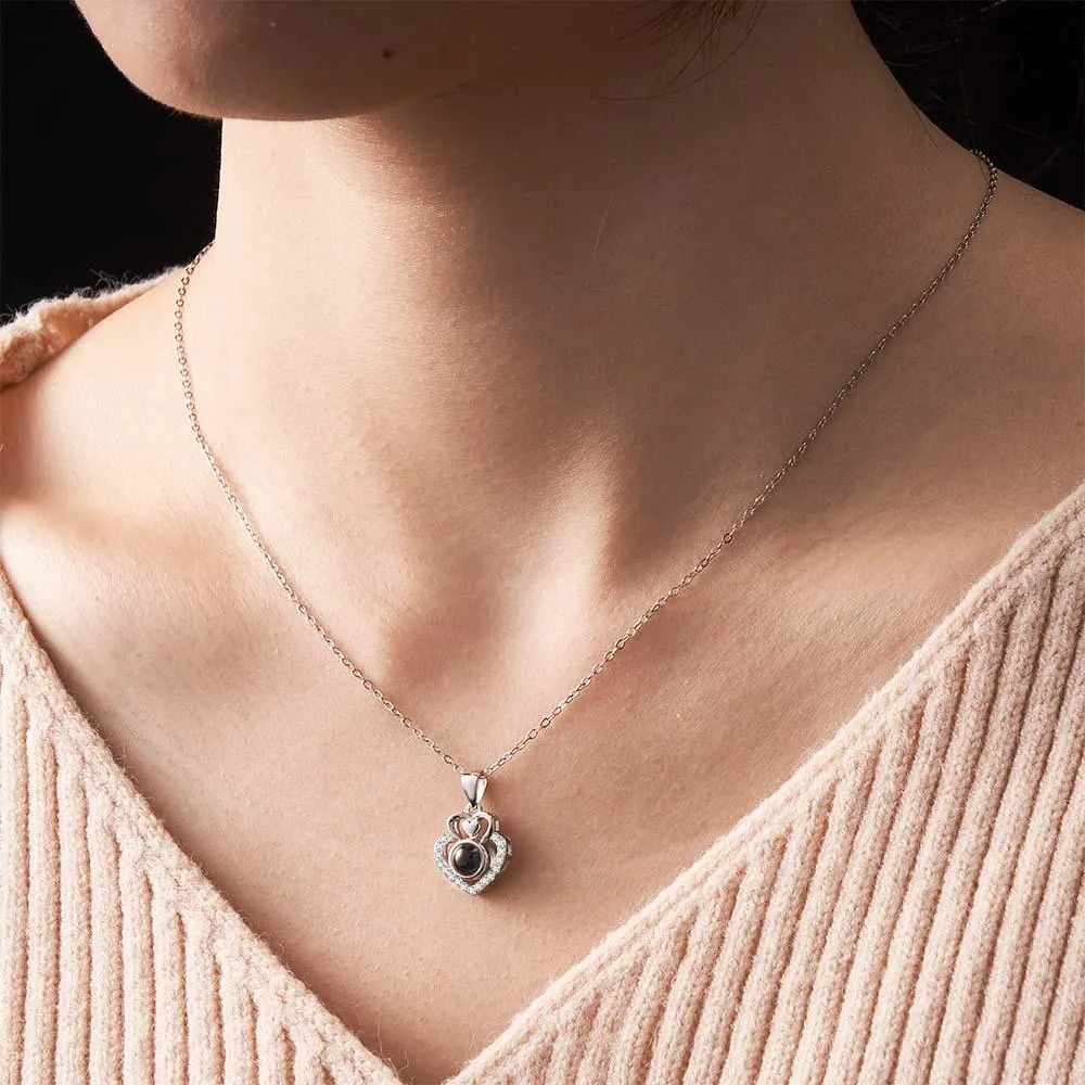 Custom Photo Projection Necklace Double Heart Romantic