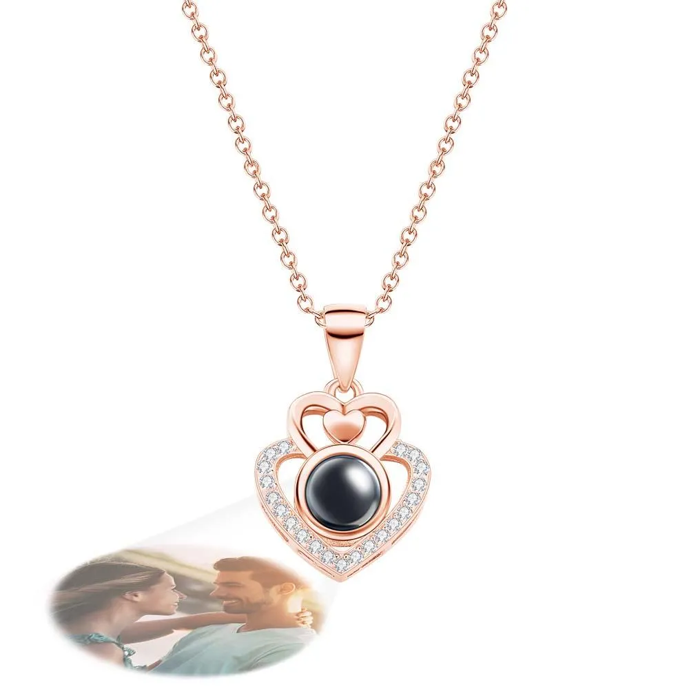 Custom Photo Projection Necklace Double Heart Romantic