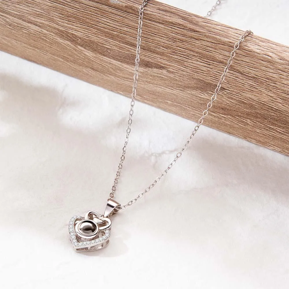 Custom Photo Projection Necklace Double Heart Romantic