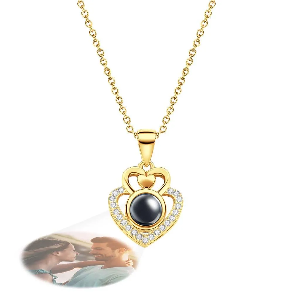 Custom Photo Projection Necklace Double Heart Romantic