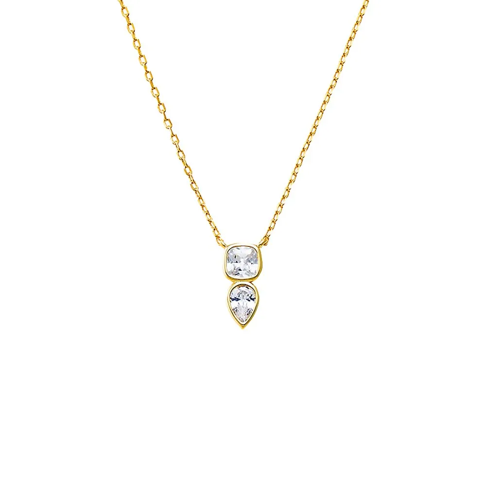 CZ Bezel Square X Teardrop Pendant Necklace