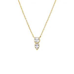 CZ Bezel Square X Teardrop Pendant Necklace