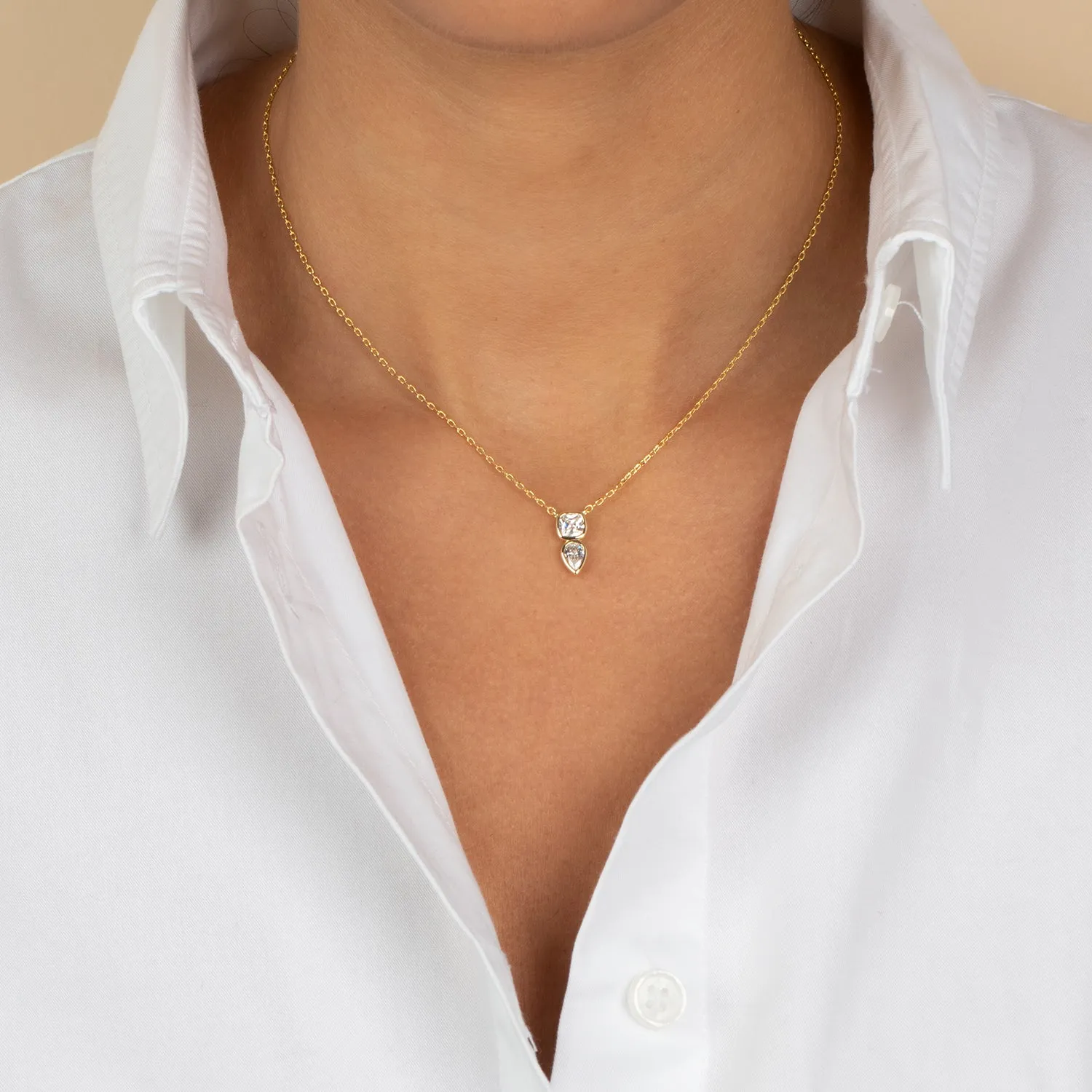 CZ Bezel Square X Teardrop Pendant Necklace