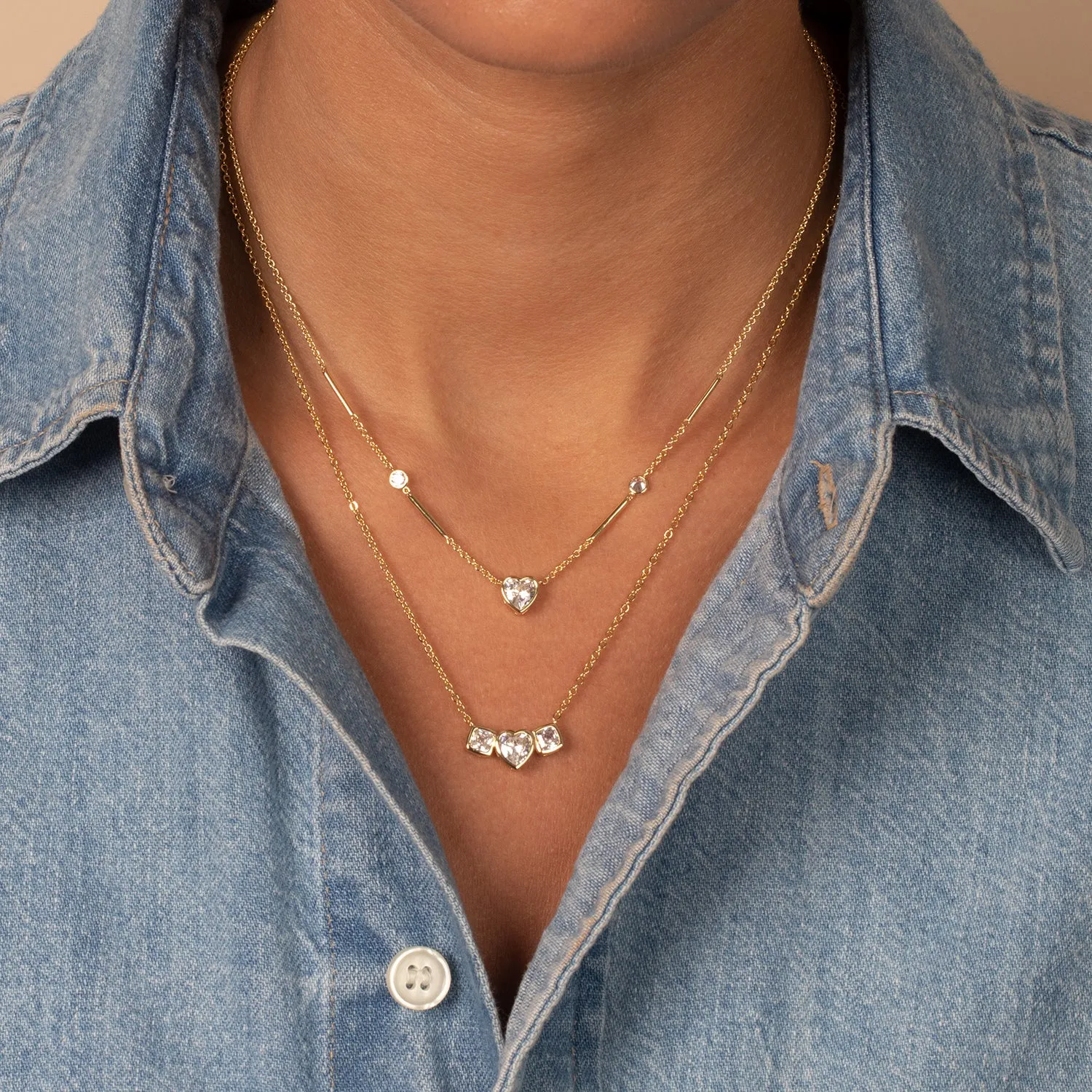 CZ Triple Bezel Bar Pendant Necklace