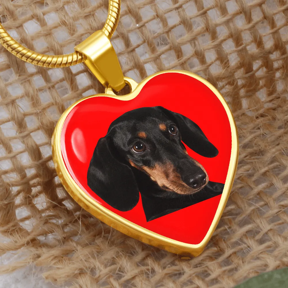 Dachshund Necklace - Red Heart