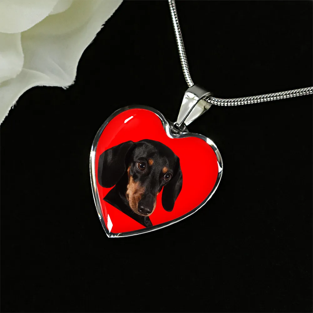 Dachshund Necklace - Red Heart