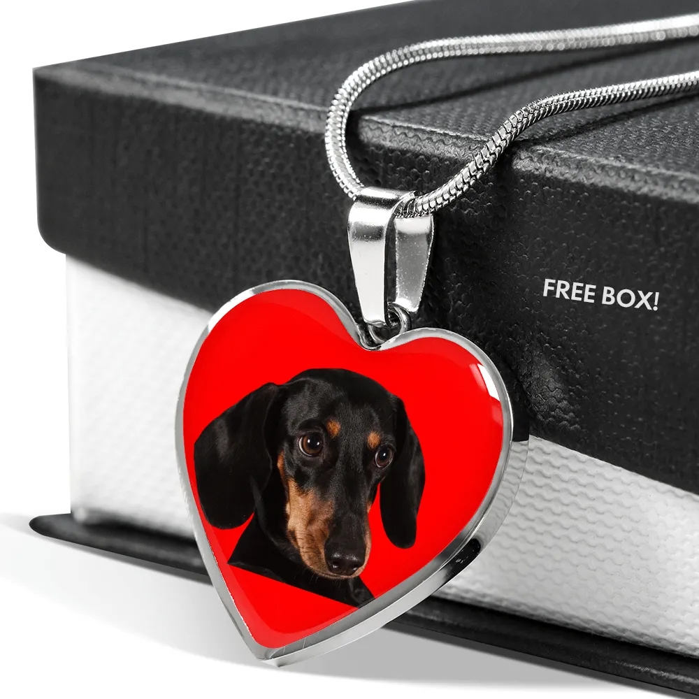 Dachshund Necklace - Red Heart