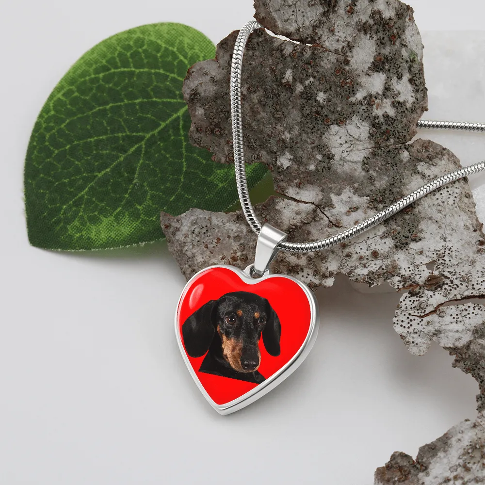Dachshund Necklace - Red Heart