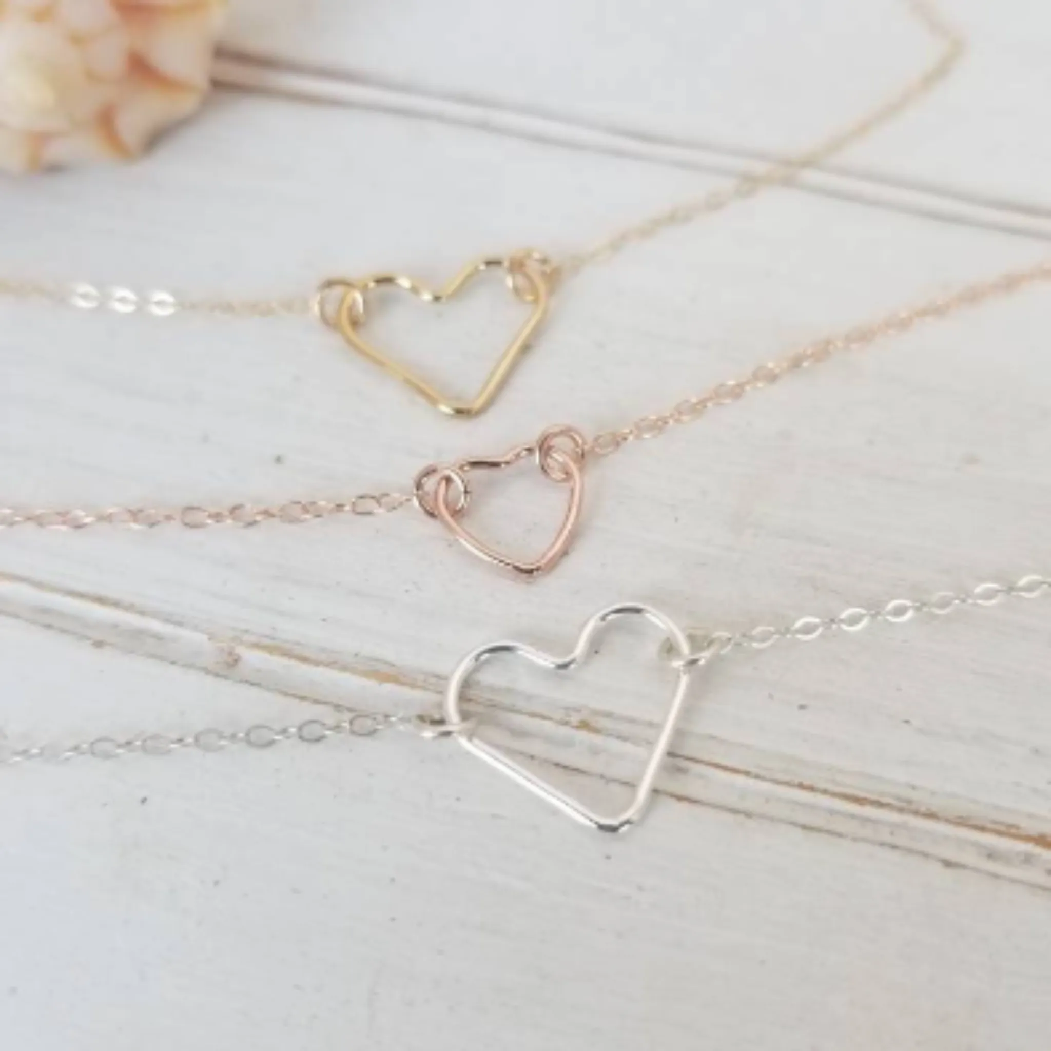 Dainty Open Heart Necklace - Sterling, Gold, or Rose Gold