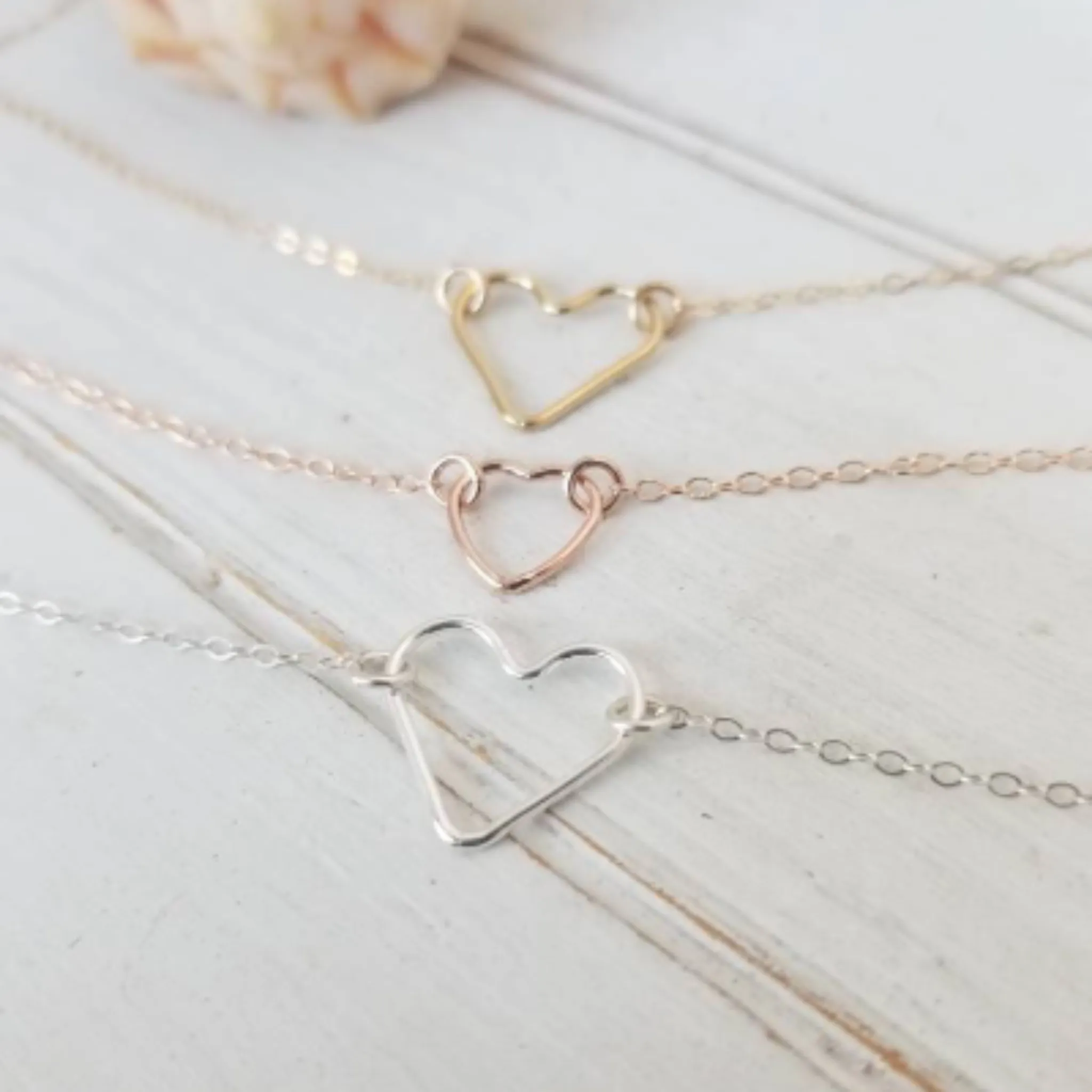 Dainty Open Heart Necklace - Sterling, Gold, or Rose Gold