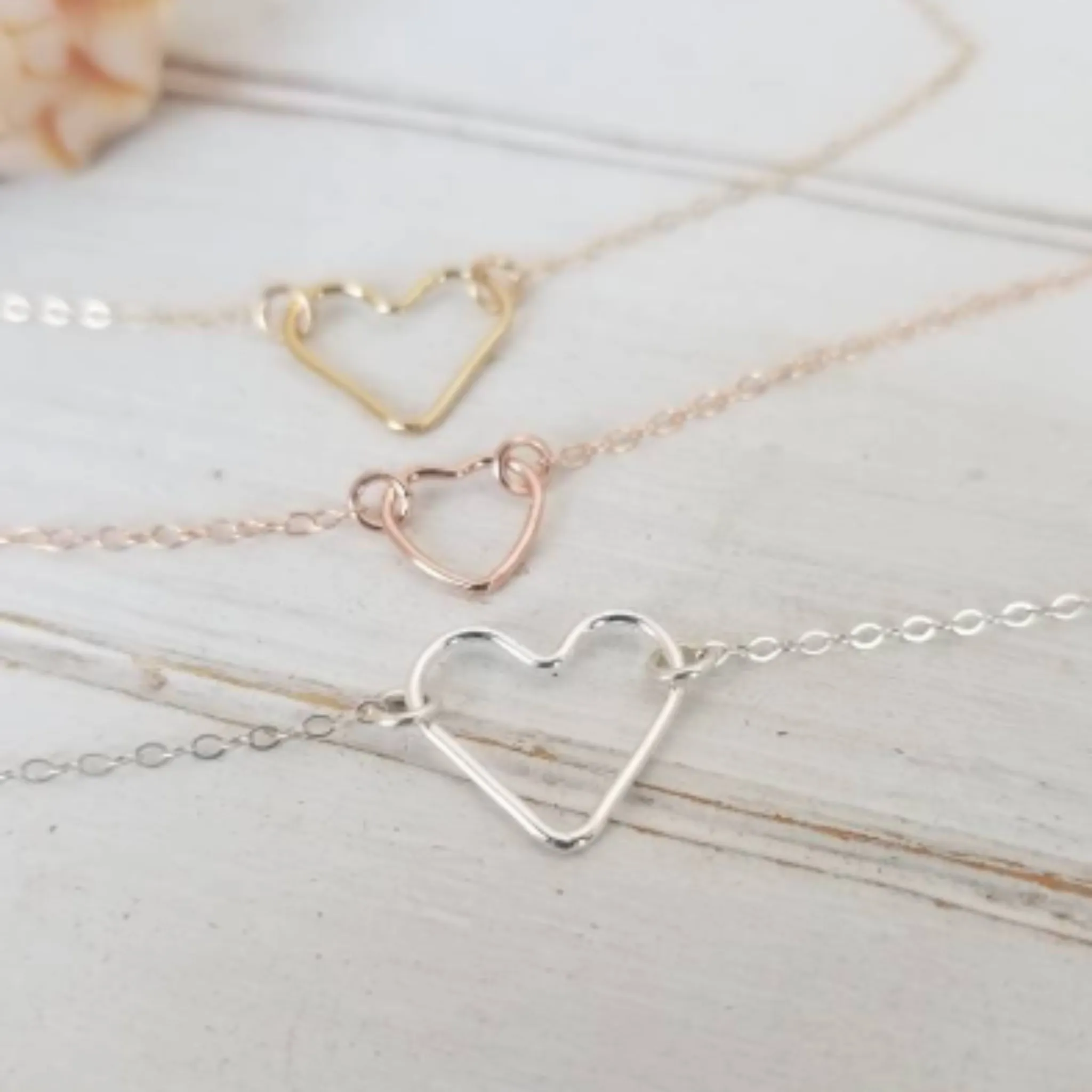 Dainty Open Heart Necklace - Sterling, Gold, or Rose Gold
