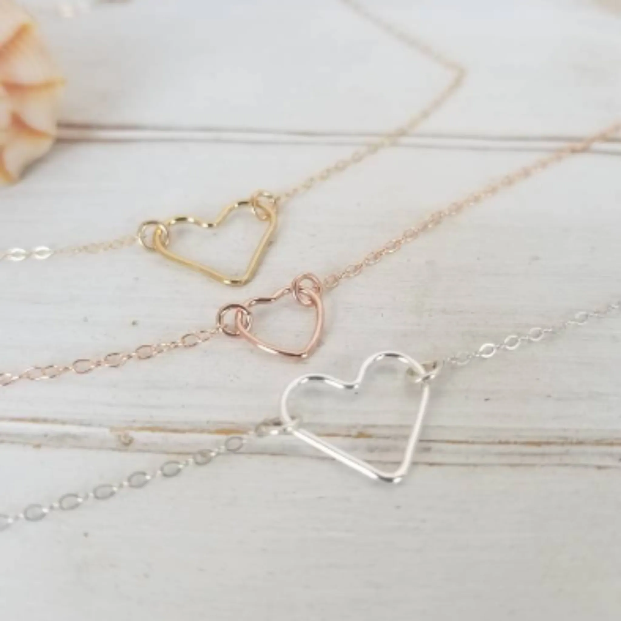 Dainty Open Heart Necklace - Sterling, Gold, or Rose Gold