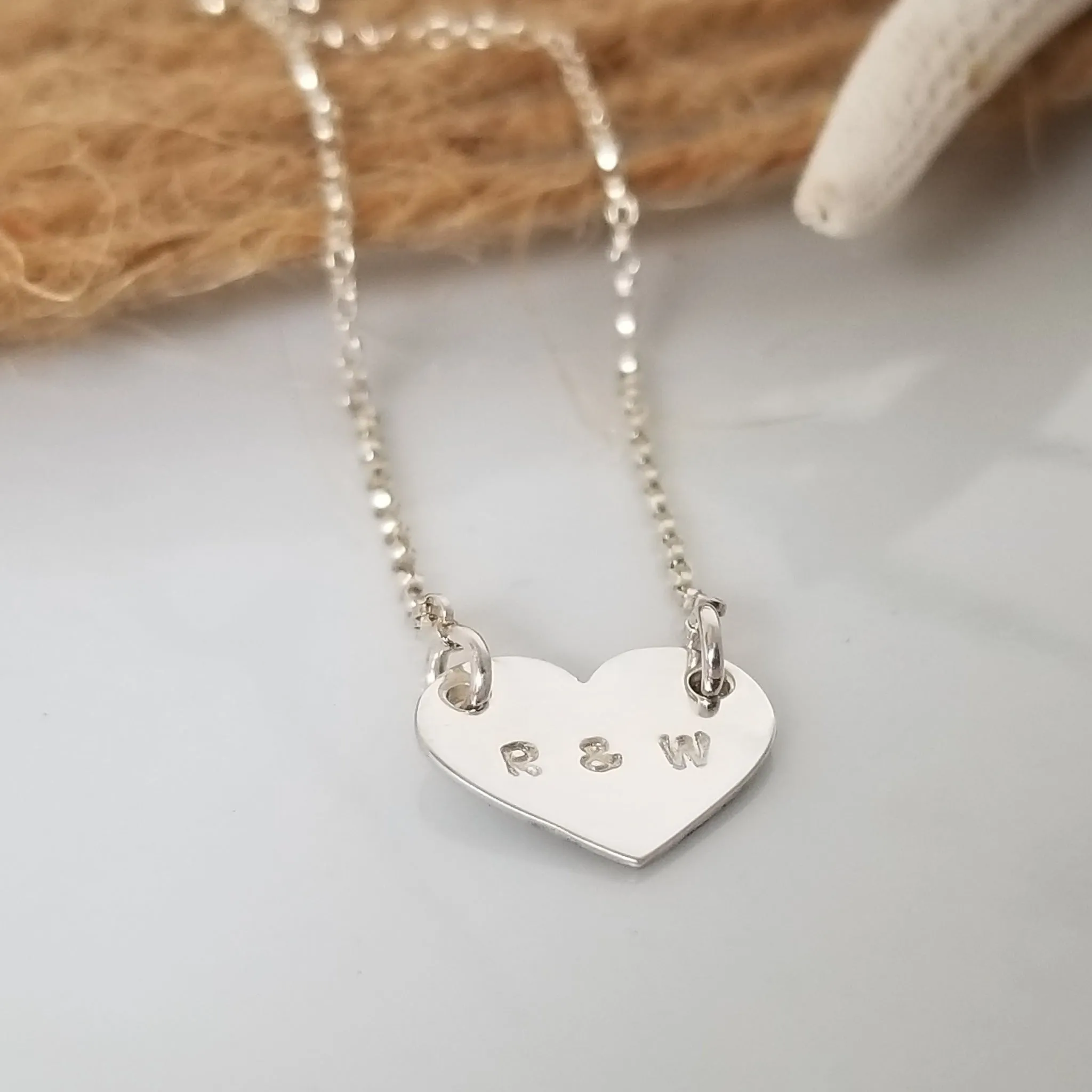 Dainty Solid Heart Initials Necklace - Sterling, Gold, or Rose Gold