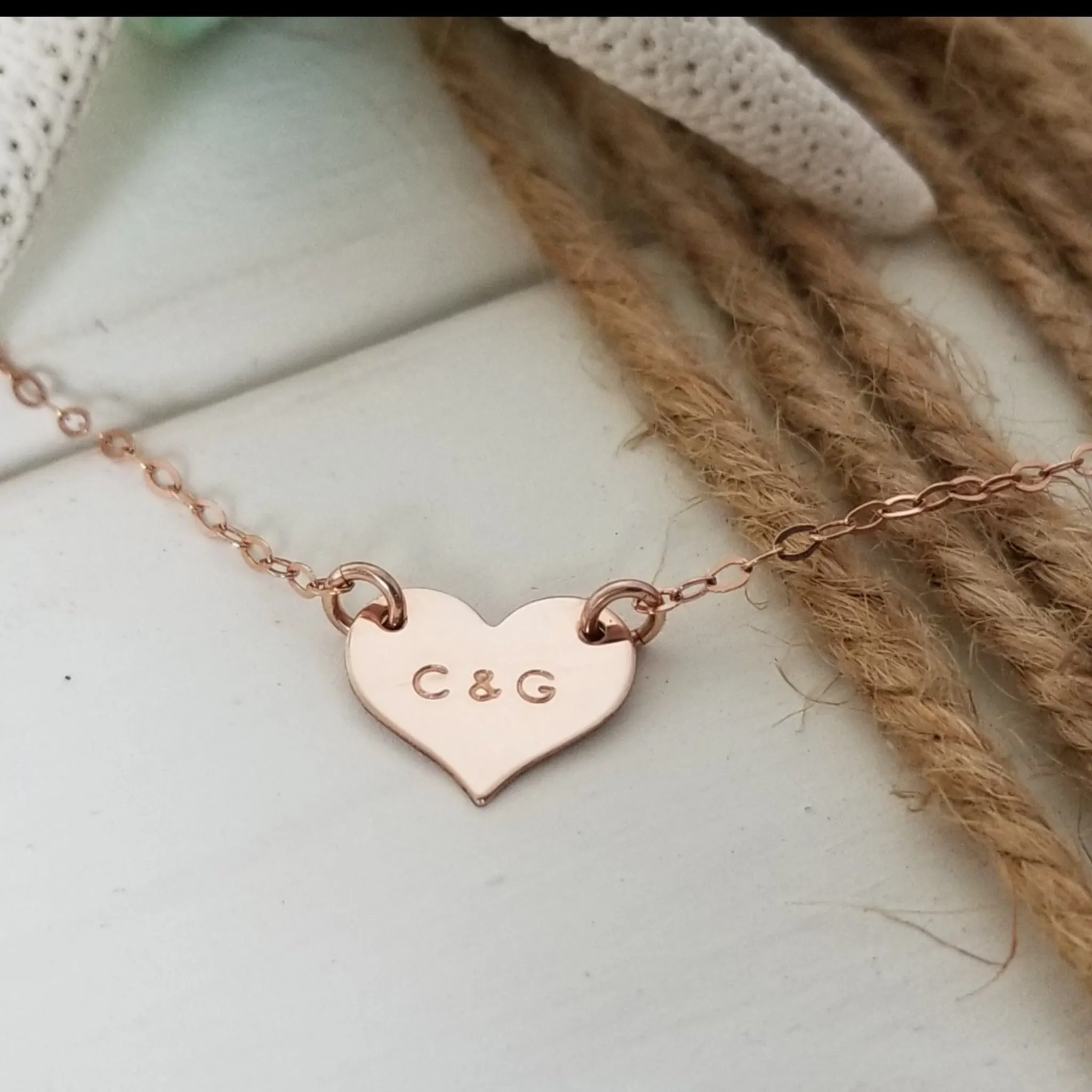 Dainty Solid Heart Initials Necklace - Sterling, Gold, or Rose Gold