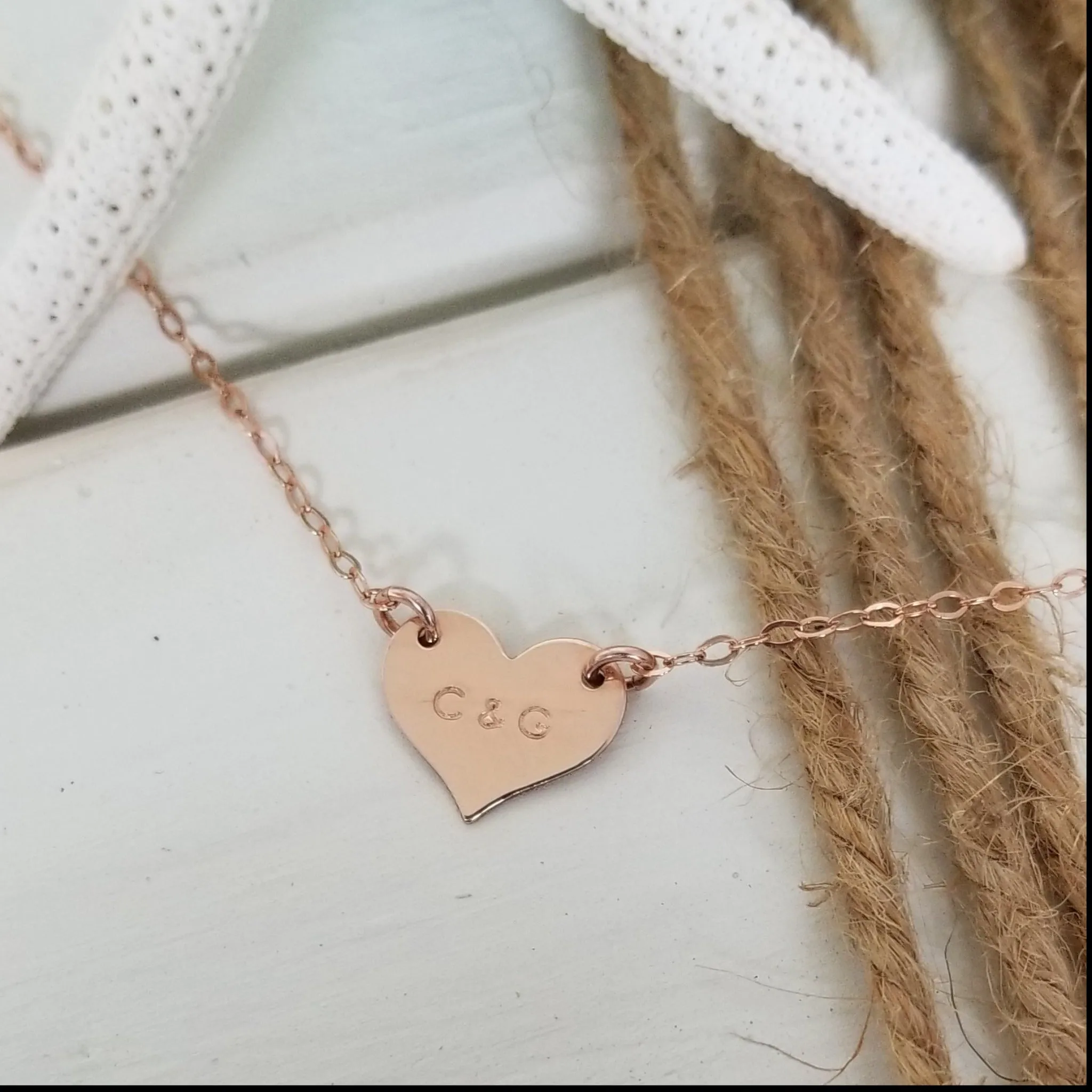 Dainty Solid Heart Initials Necklace - Sterling, Gold, or Rose Gold
