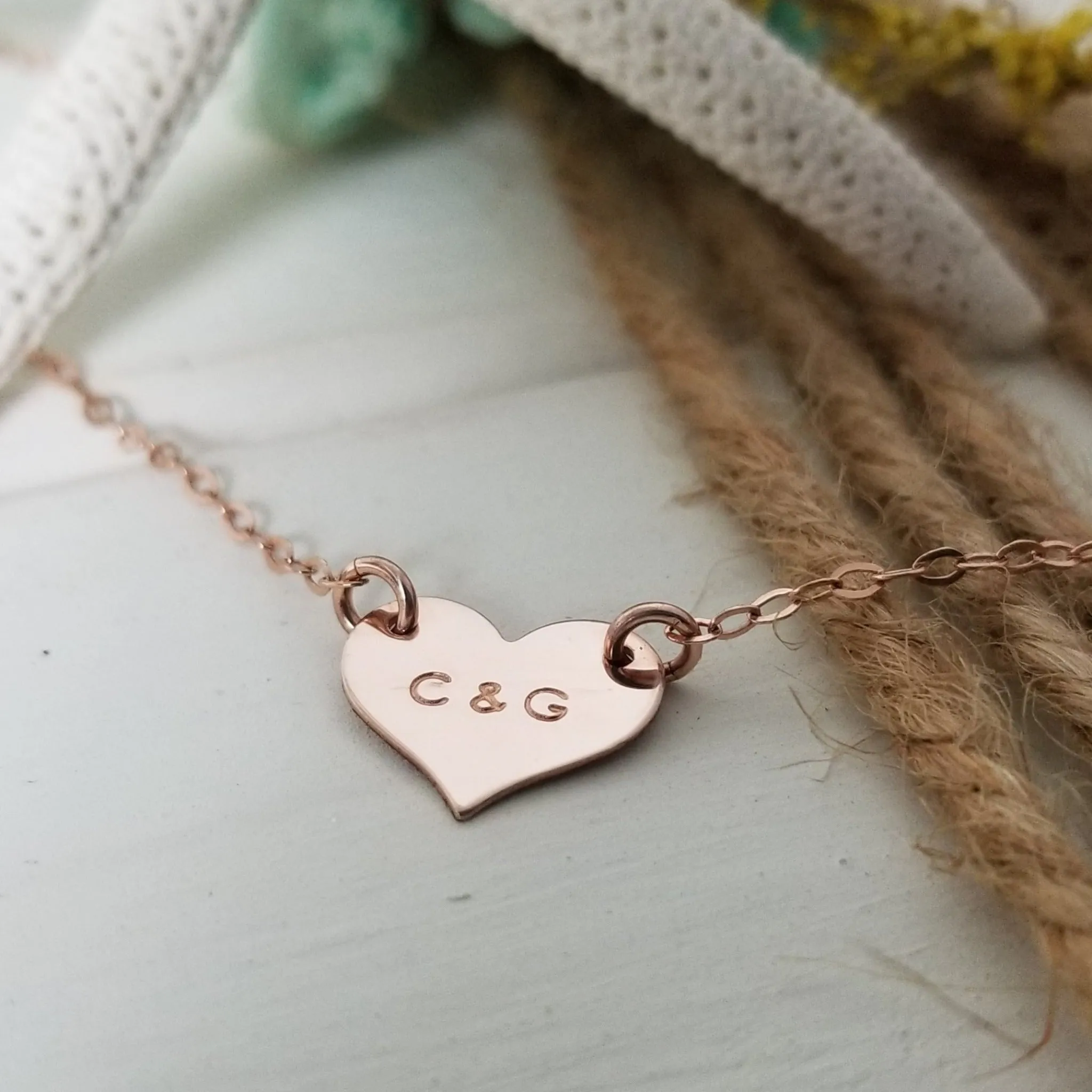 Dainty Solid Heart Initials Necklace - Sterling, Gold, or Rose Gold