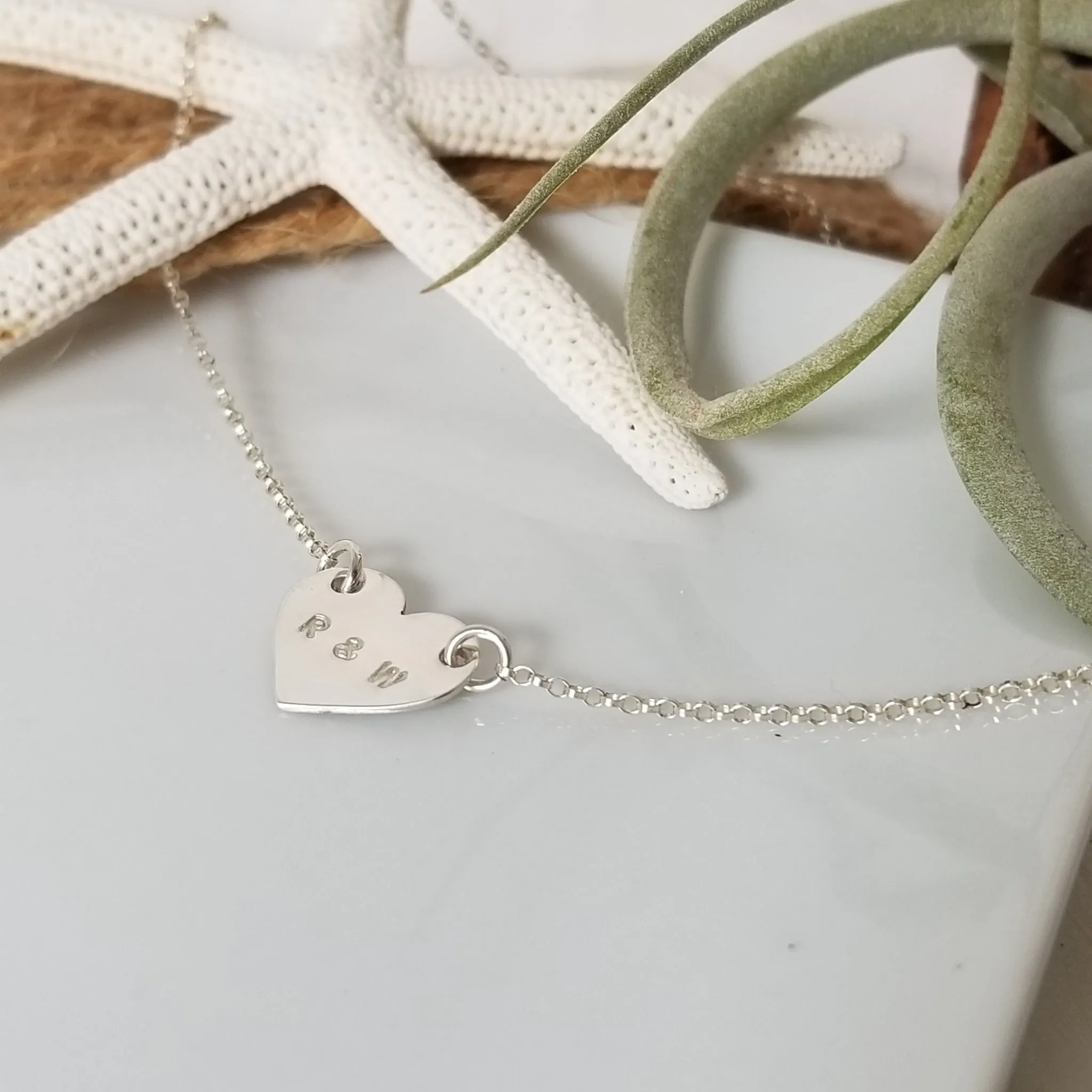 Dainty Solid Heart Initials Necklace - Sterling, Gold, or Rose Gold