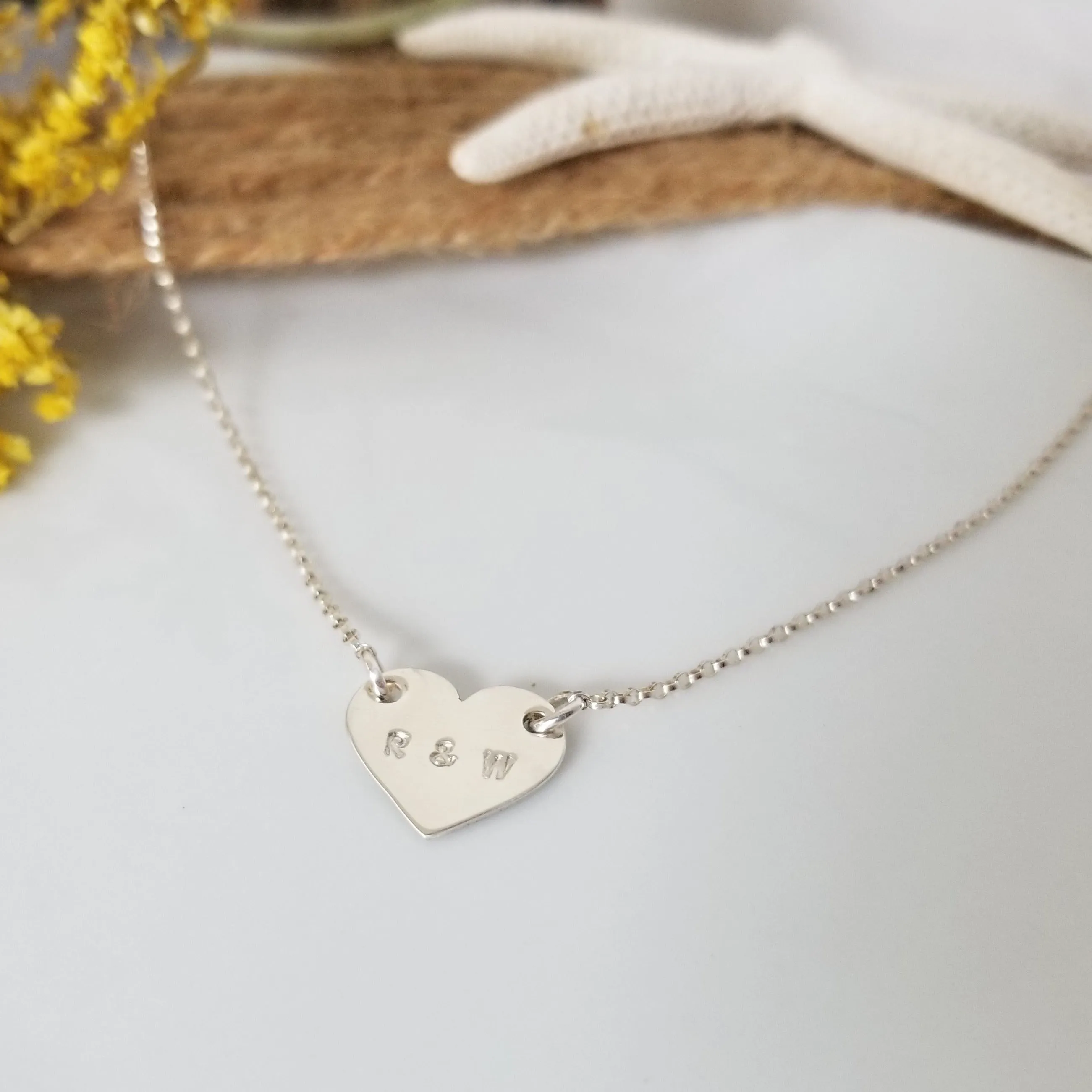 Dainty Solid Heart Initials Necklace - Sterling, Gold, or Rose Gold