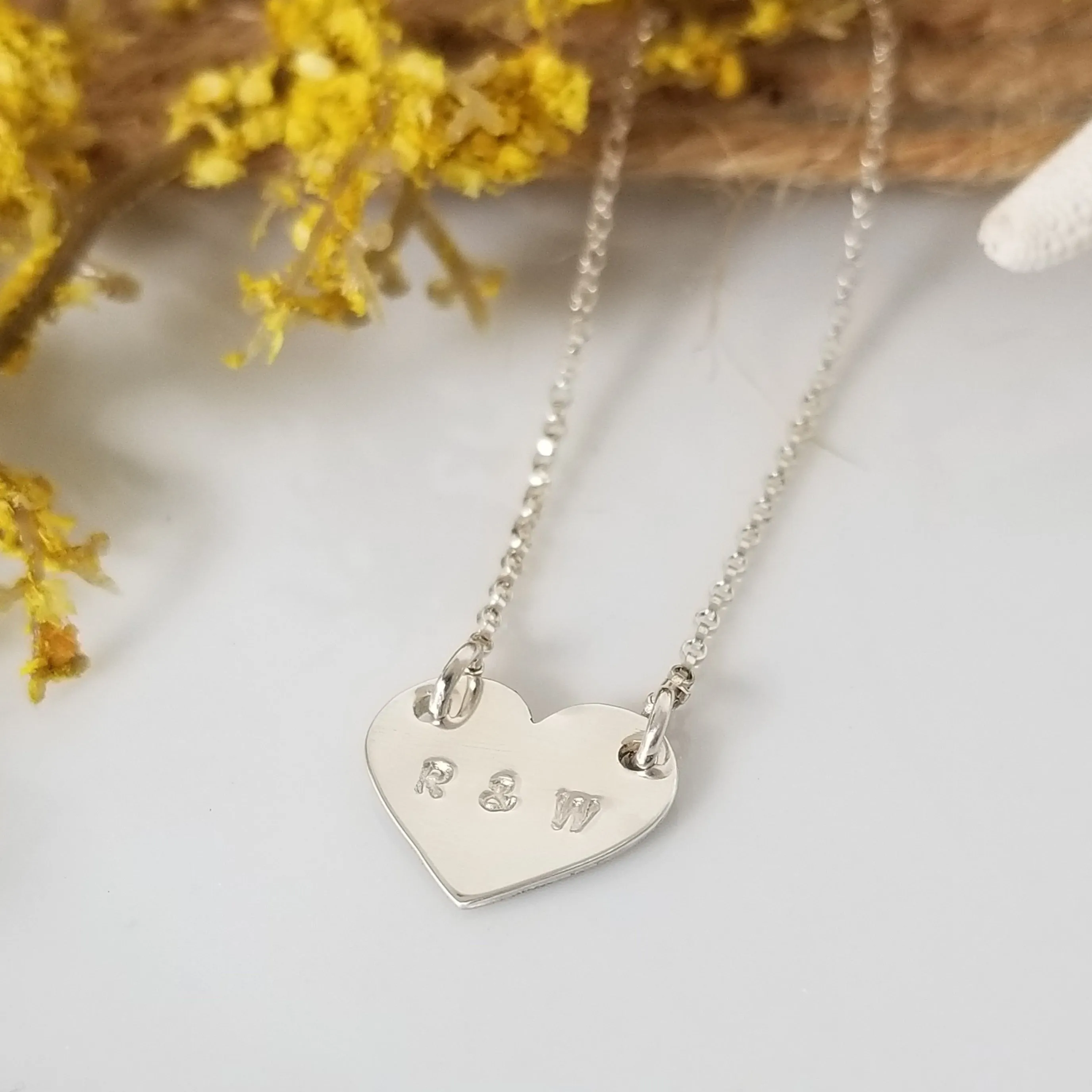 Dainty Solid Heart Initials Necklace - Sterling, Gold, or Rose Gold