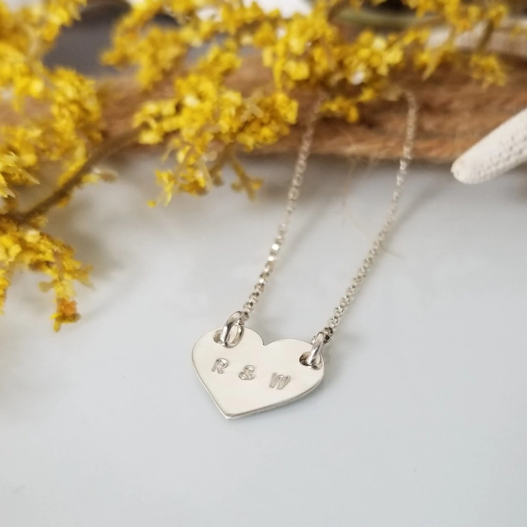 Dainty Solid Heart Initials Necklace - Sterling, Gold, or Rose Gold
