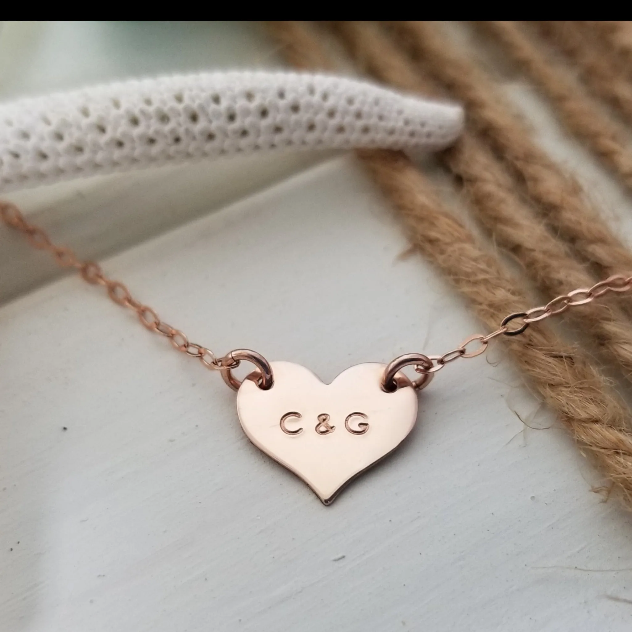 Dainty Solid Heart Initials Necklace - Sterling, Gold, or Rose Gold