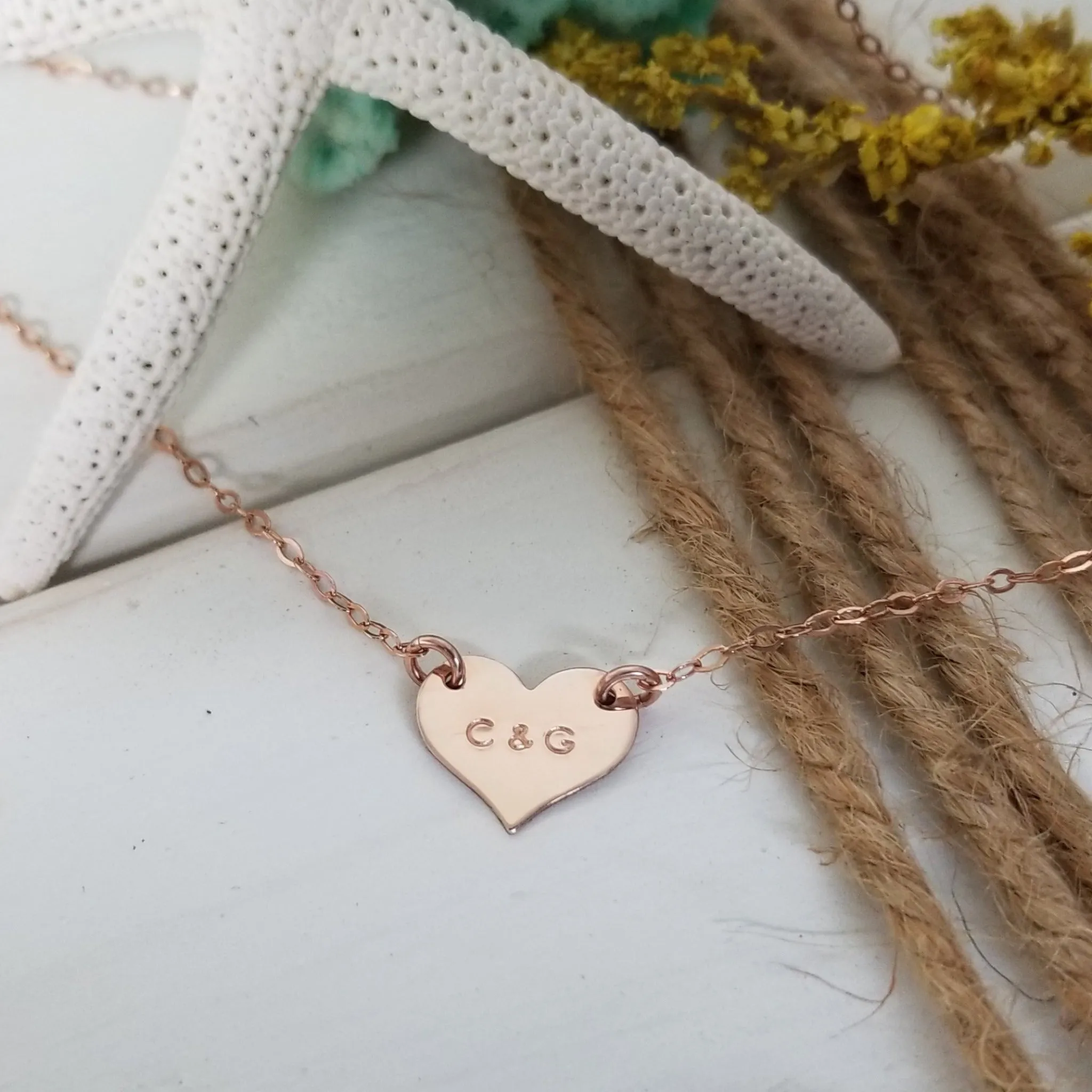 Dainty Solid Heart Initials Necklace - Sterling, Gold, or Rose Gold