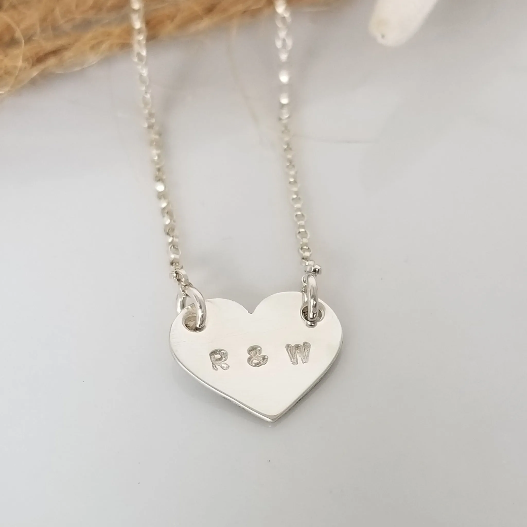 Dainty Solid Heart Initials Necklace - Sterling, Gold, or Rose Gold