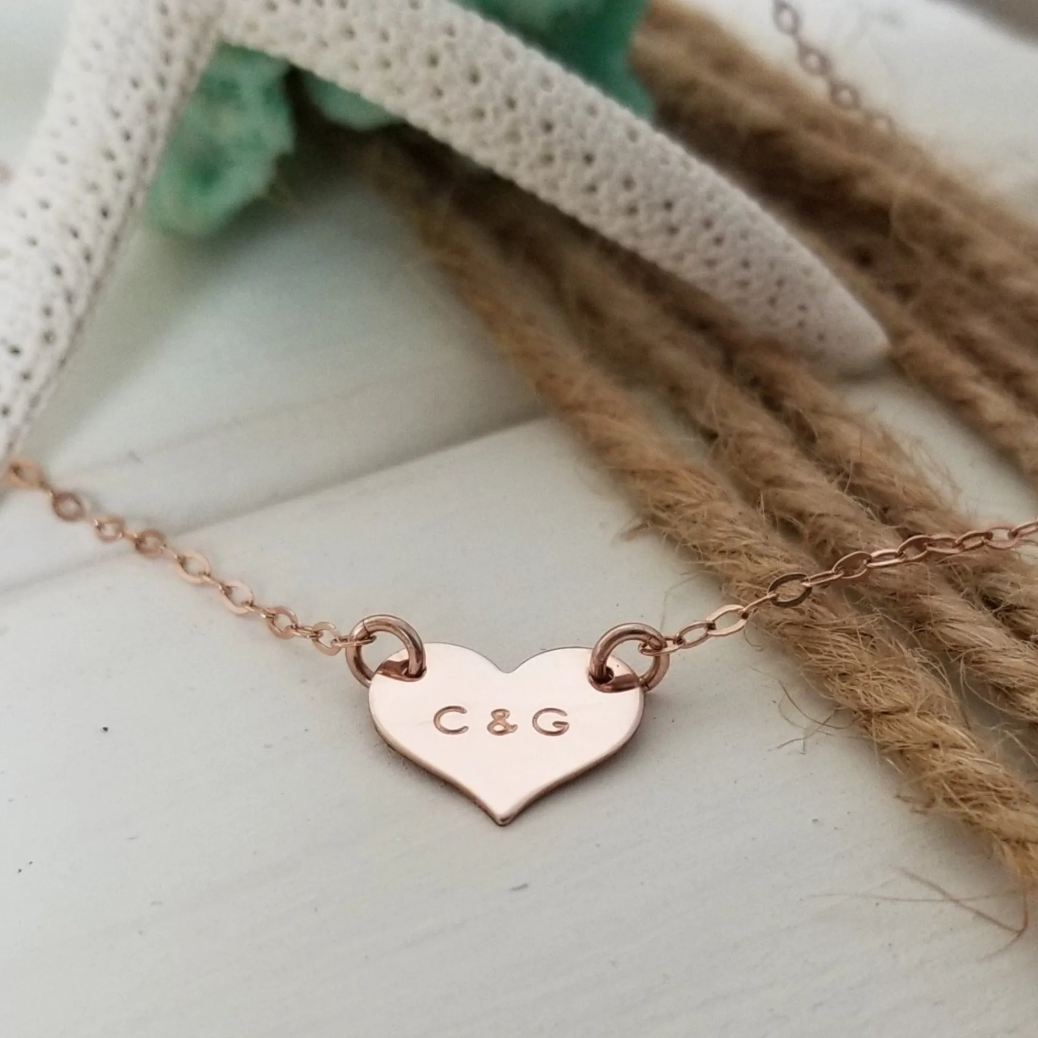 Dainty Solid Heart Initials Necklace - Sterling, Gold, or Rose Gold