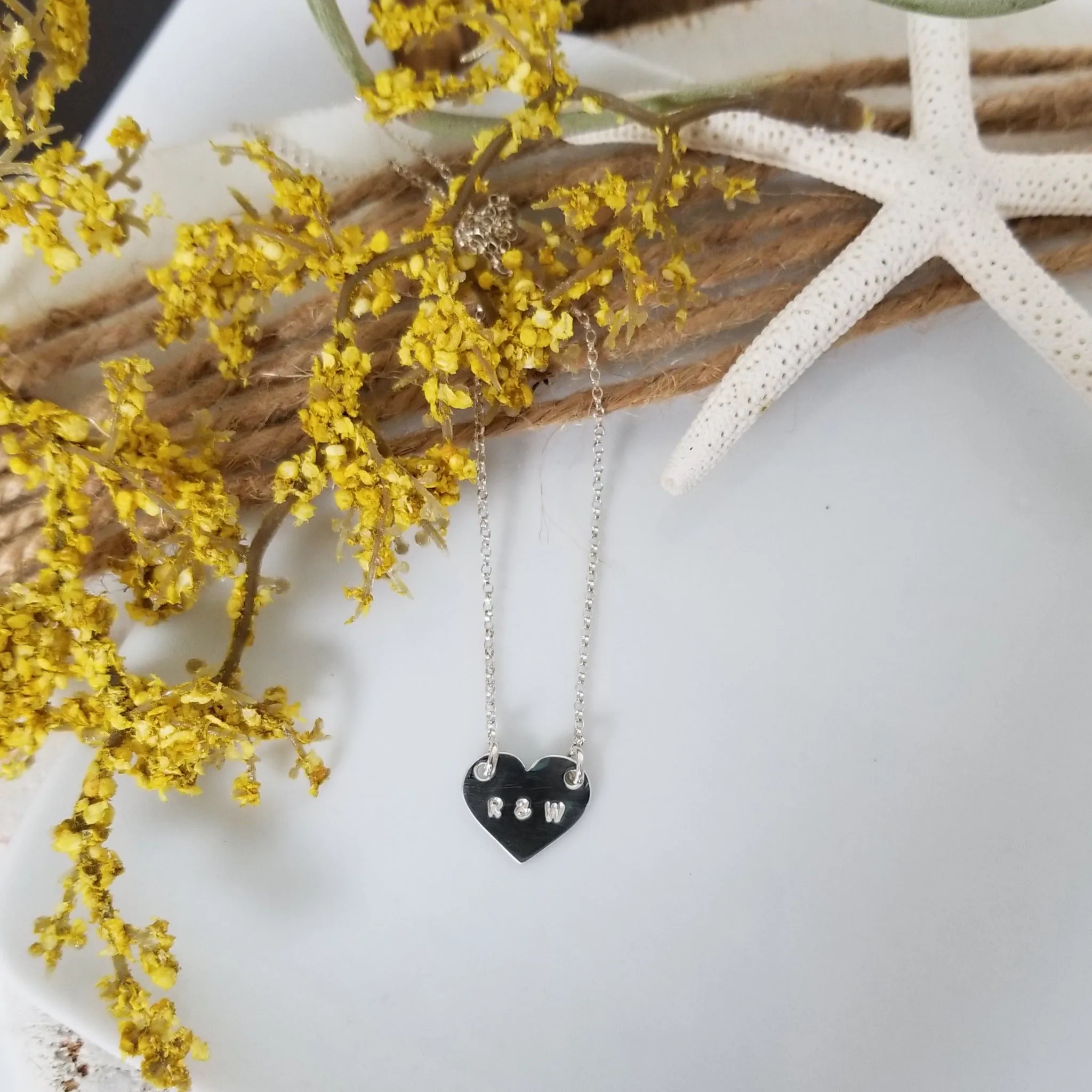 Dainty Solid Heart Initials Necklace - Sterling, Gold, or Rose Gold