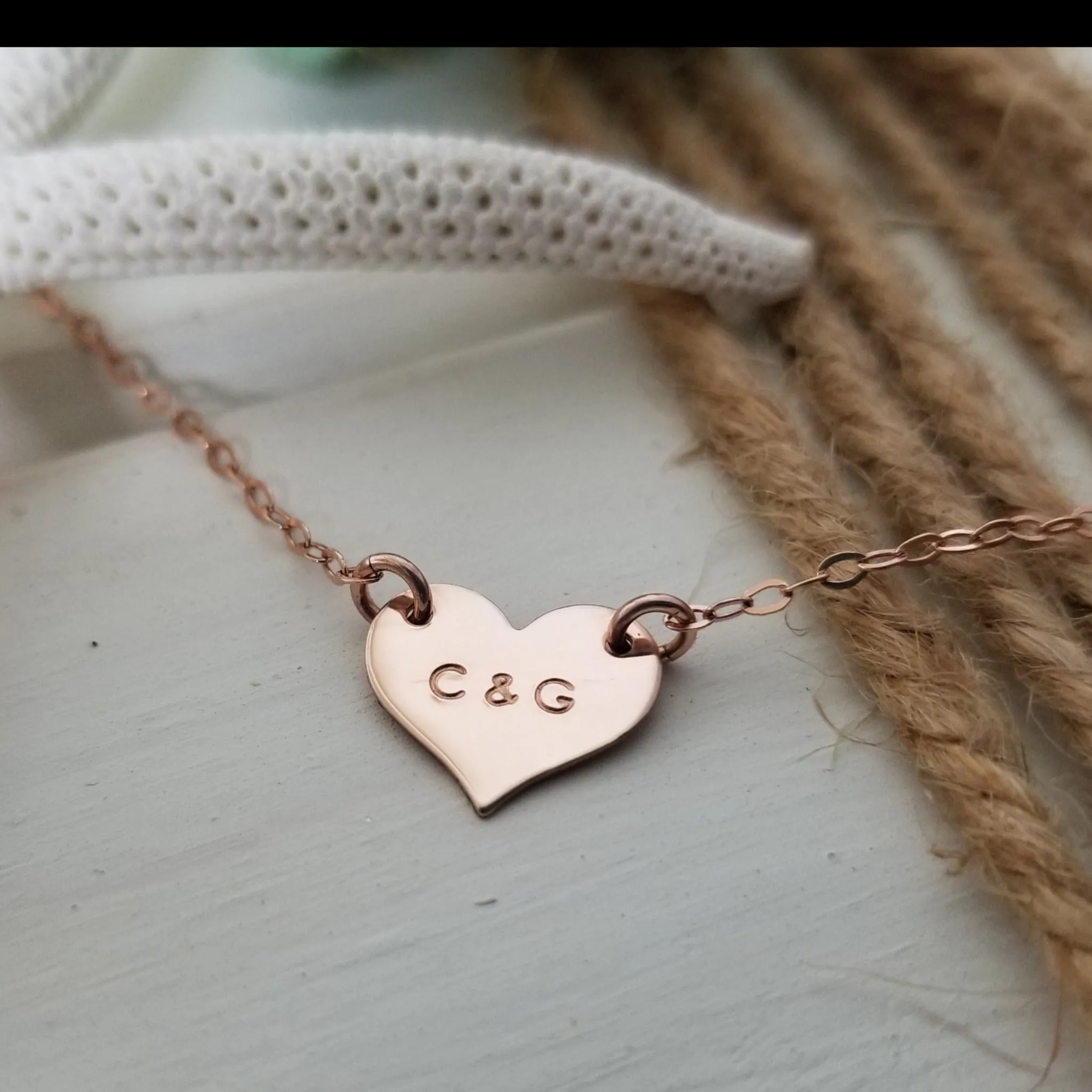 Dainty Solid Heart Initials Necklace - Sterling, Gold, or Rose Gold