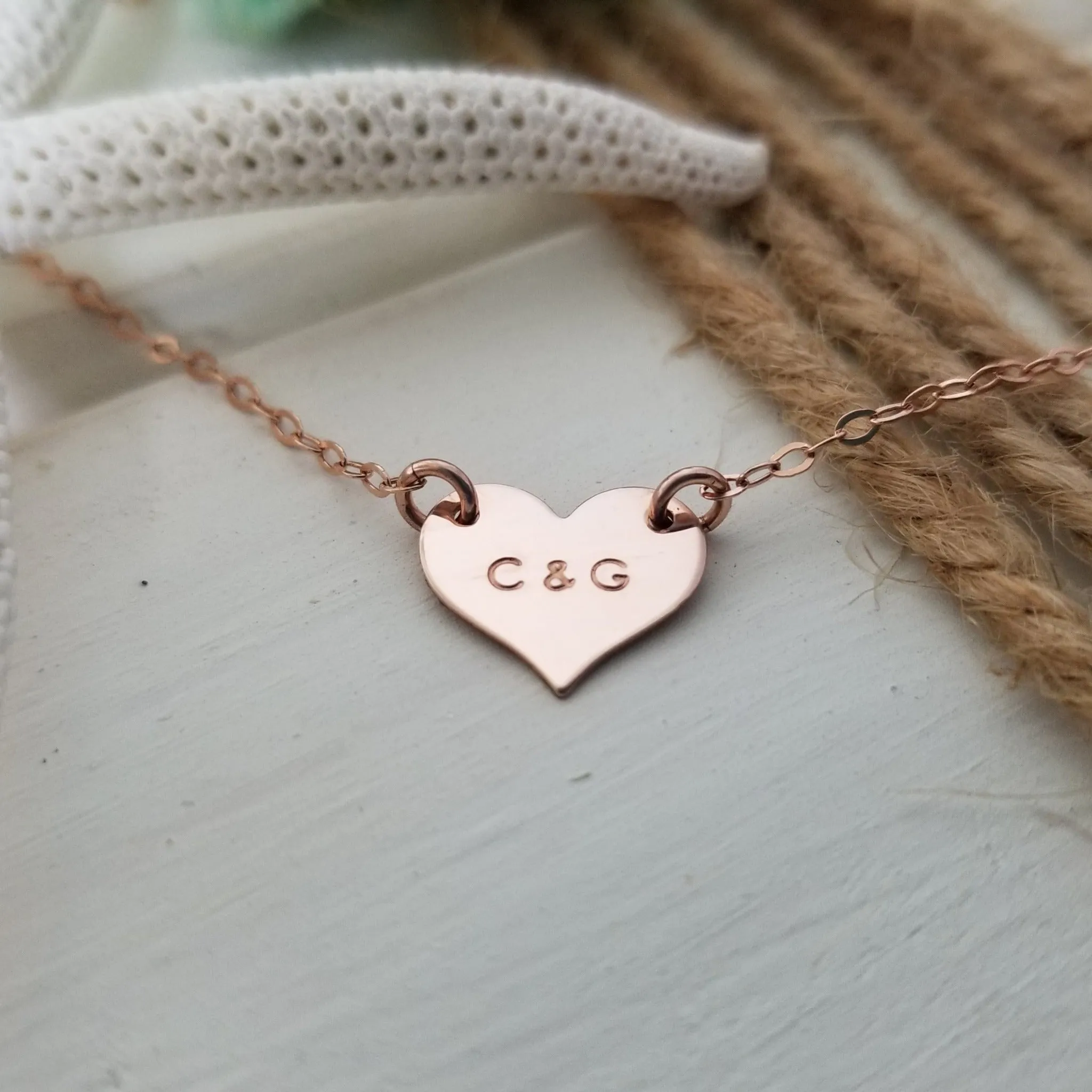 Dainty Solid Heart Initials Necklace - Sterling, Gold, or Rose Gold