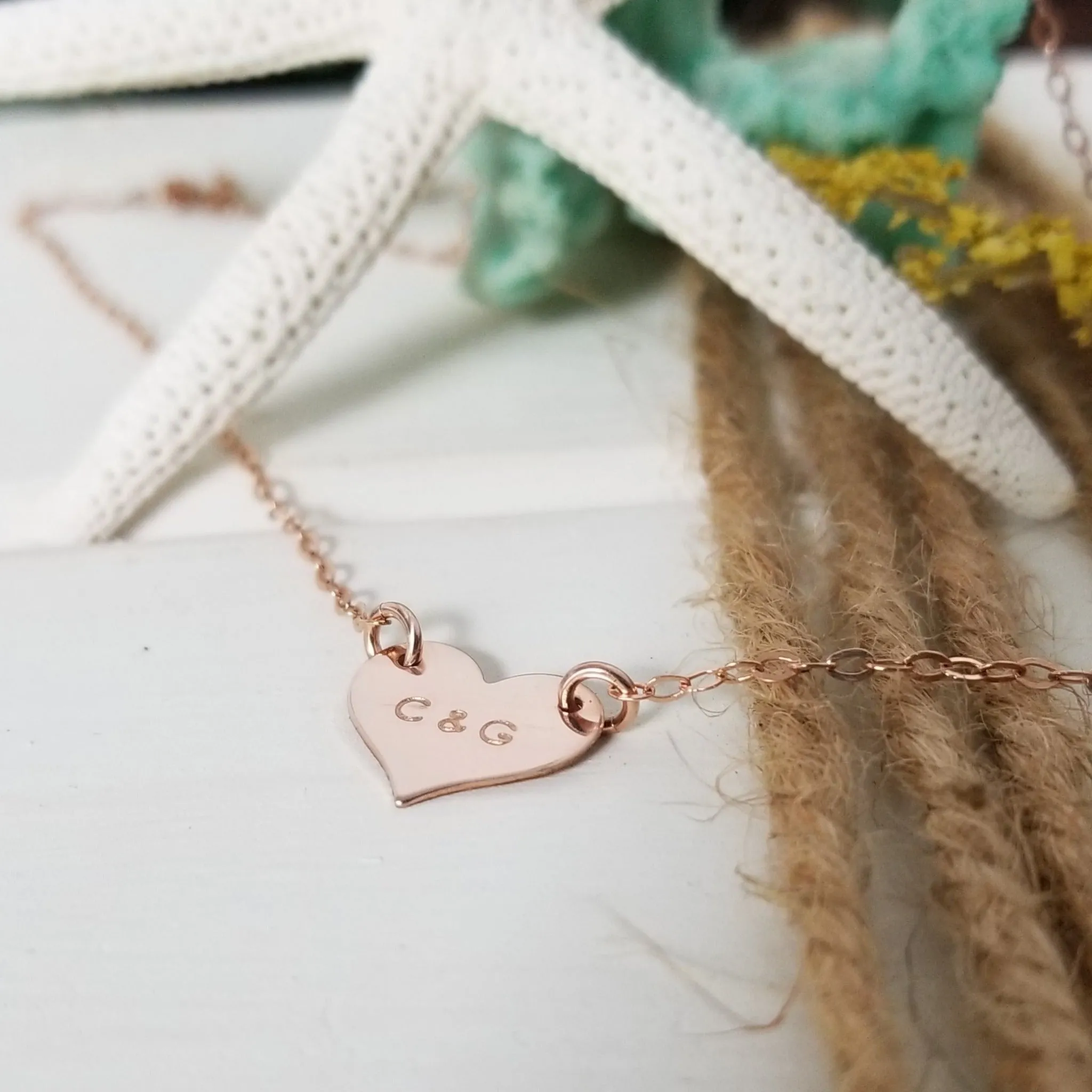 Dainty Solid Heart Initials Necklace - Sterling, Gold, or Rose Gold