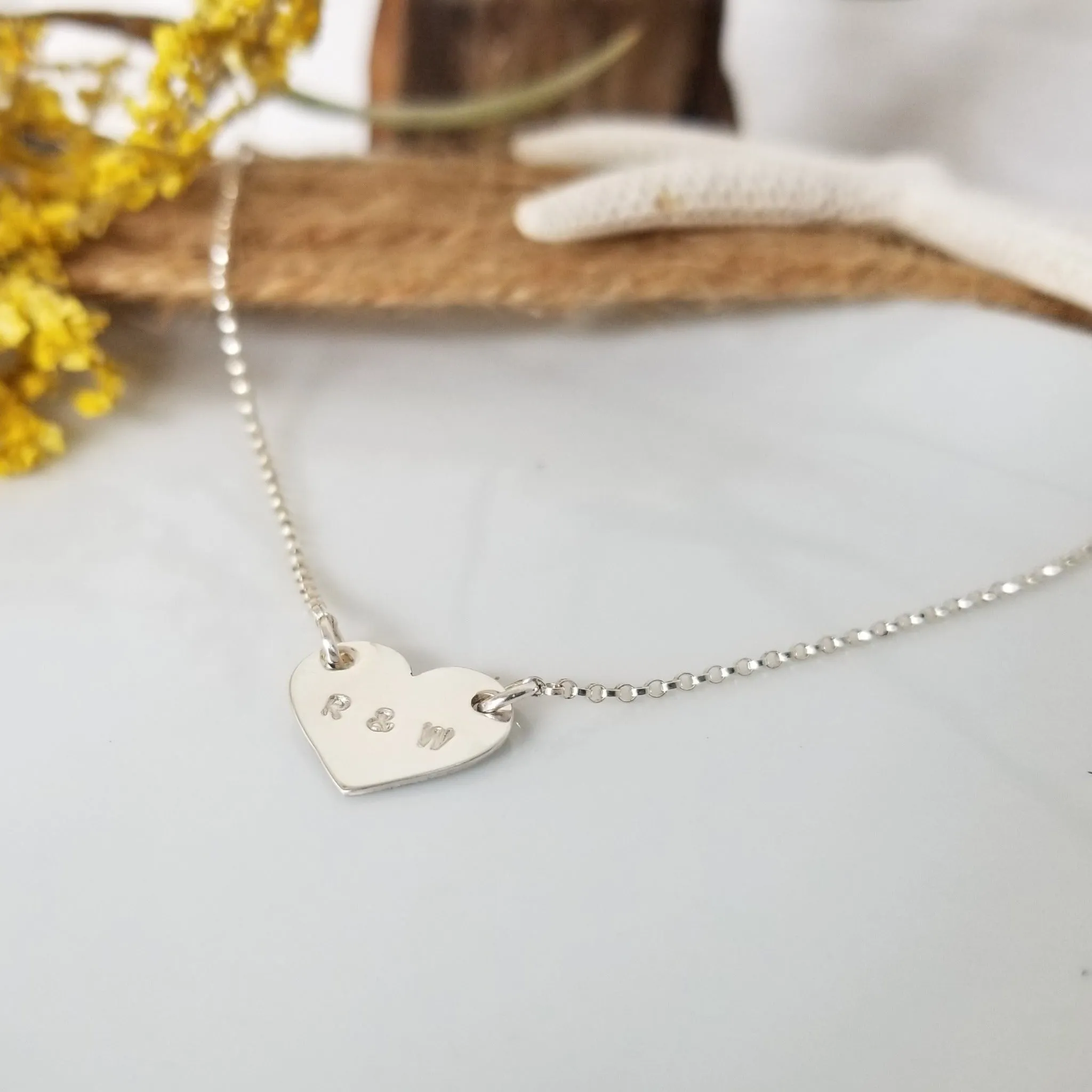Dainty Solid Heart Initials Necklace - Sterling, Gold, or Rose Gold