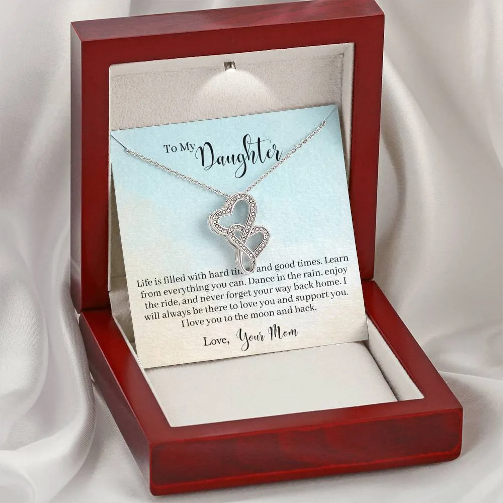 Dance in the rain-Double Hearts Necklace for Daughter, From Mom