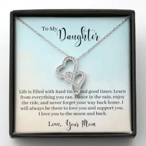 Dance in the rain-Double Hearts Necklace for Daughter, From Mom