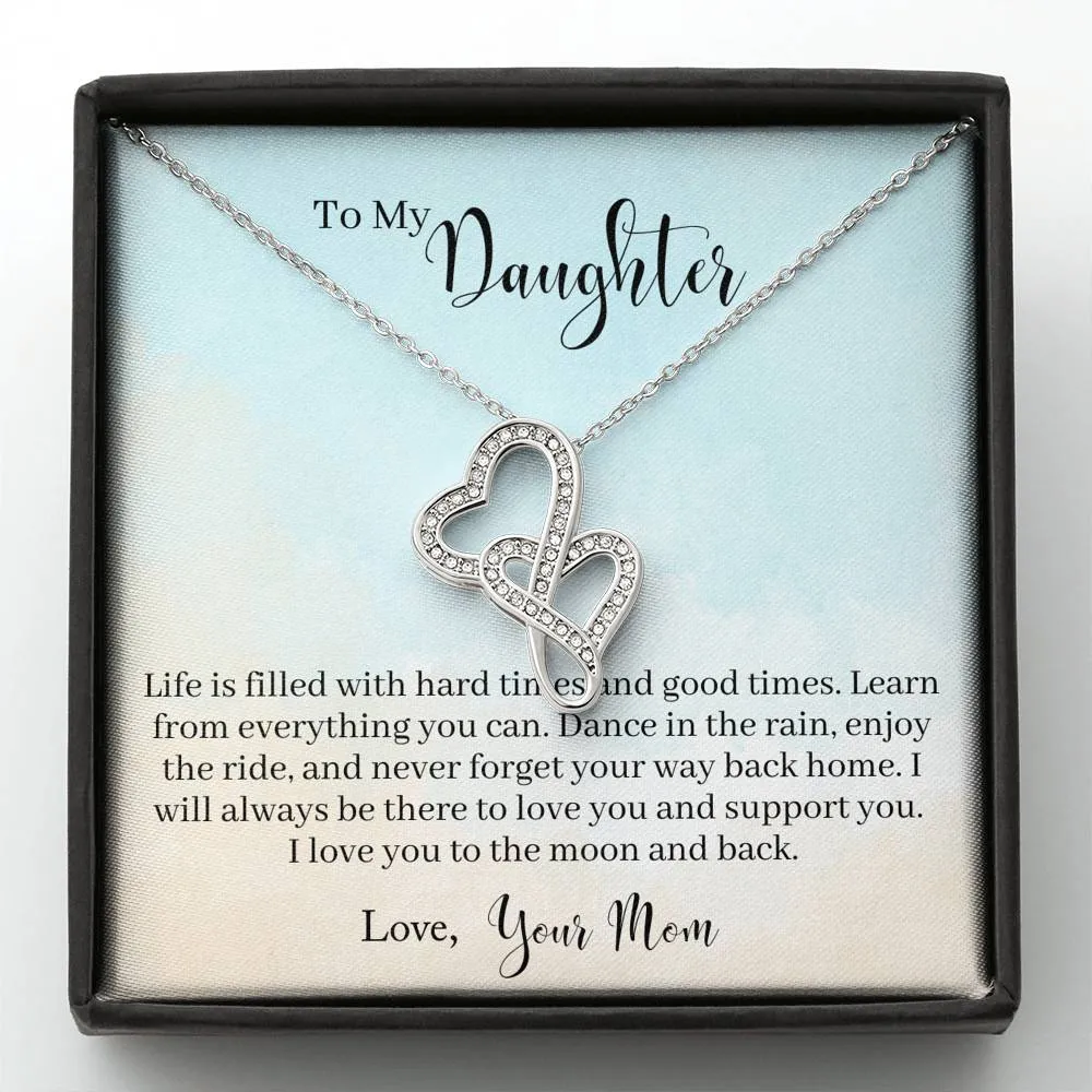 Dance in the rain-Double Hearts Necklace for Daughter, From Mom