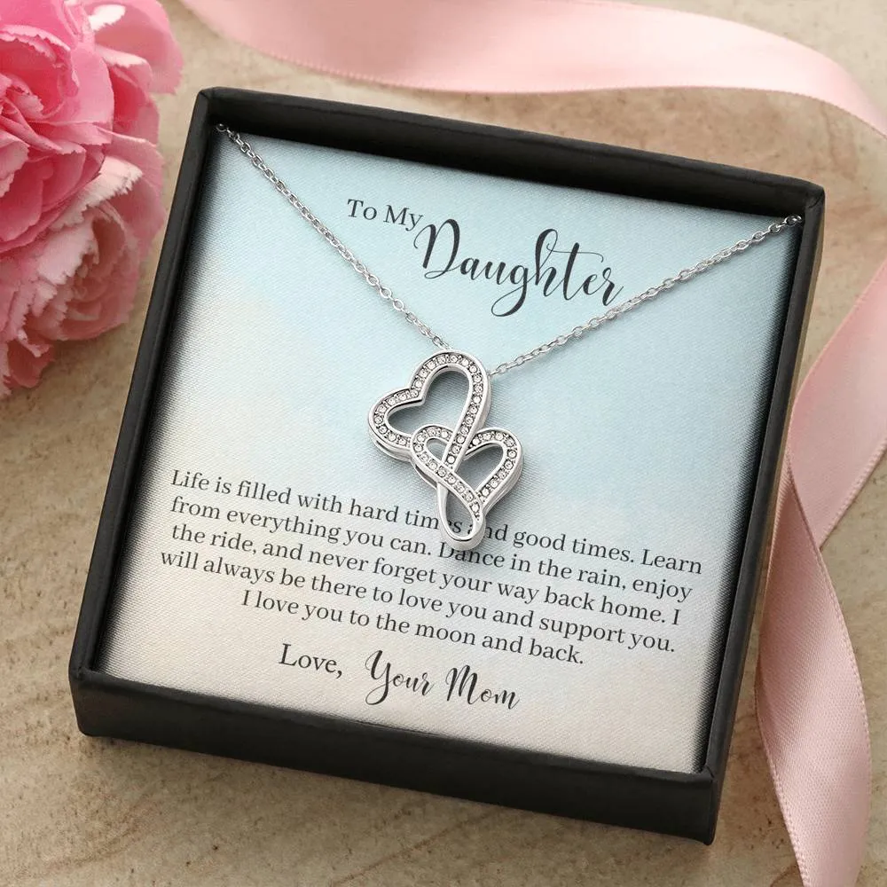 Dance in the rain-Double Hearts Necklace for Daughter, From Mom
