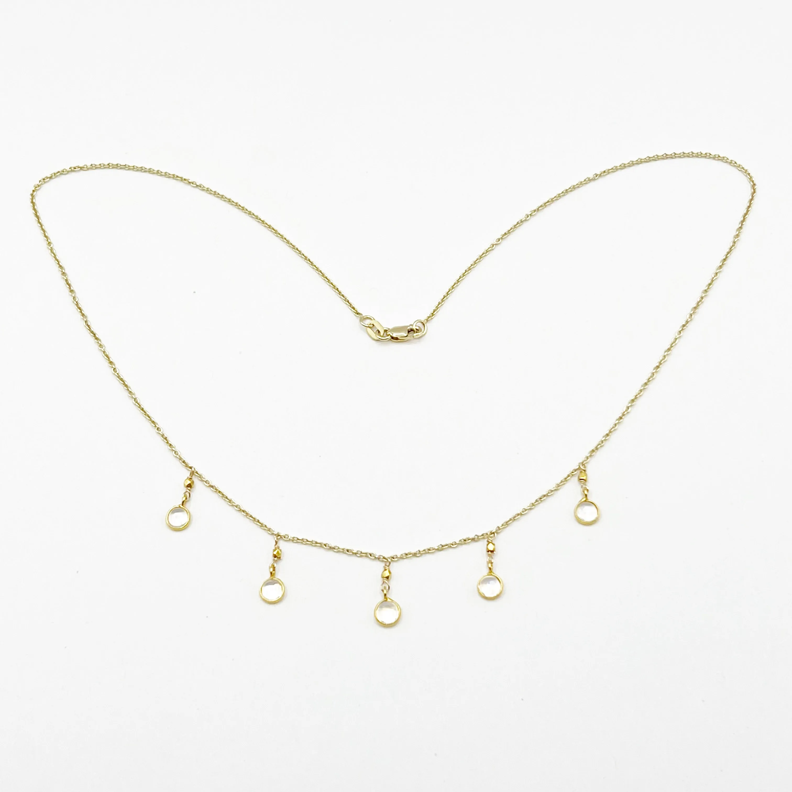 Delicate Bezel Set Moonstones on a Golden Chain